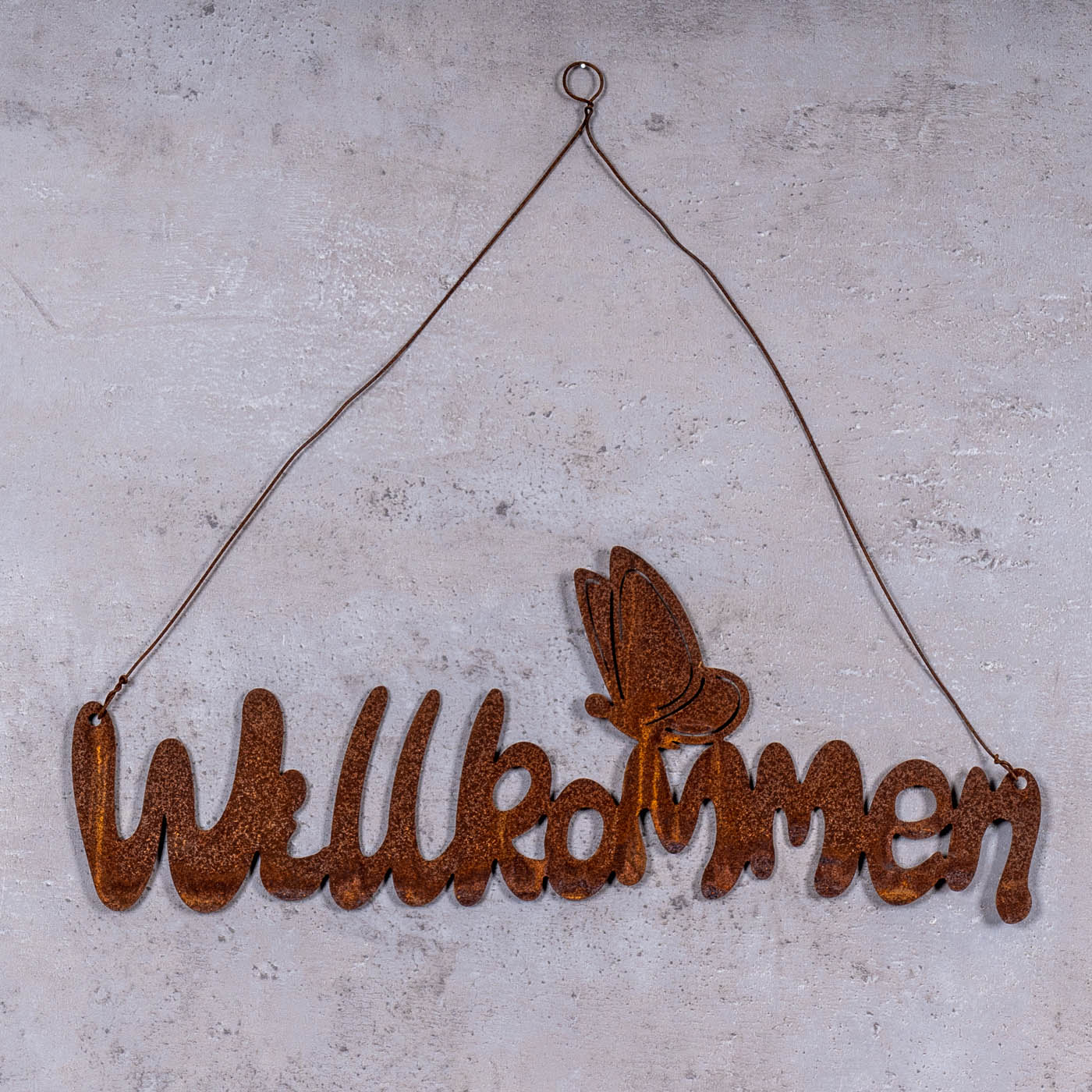 Schild Willkommen 38x14cm Gartendeko Türschild Edelrost Schriftzug Schmetterling