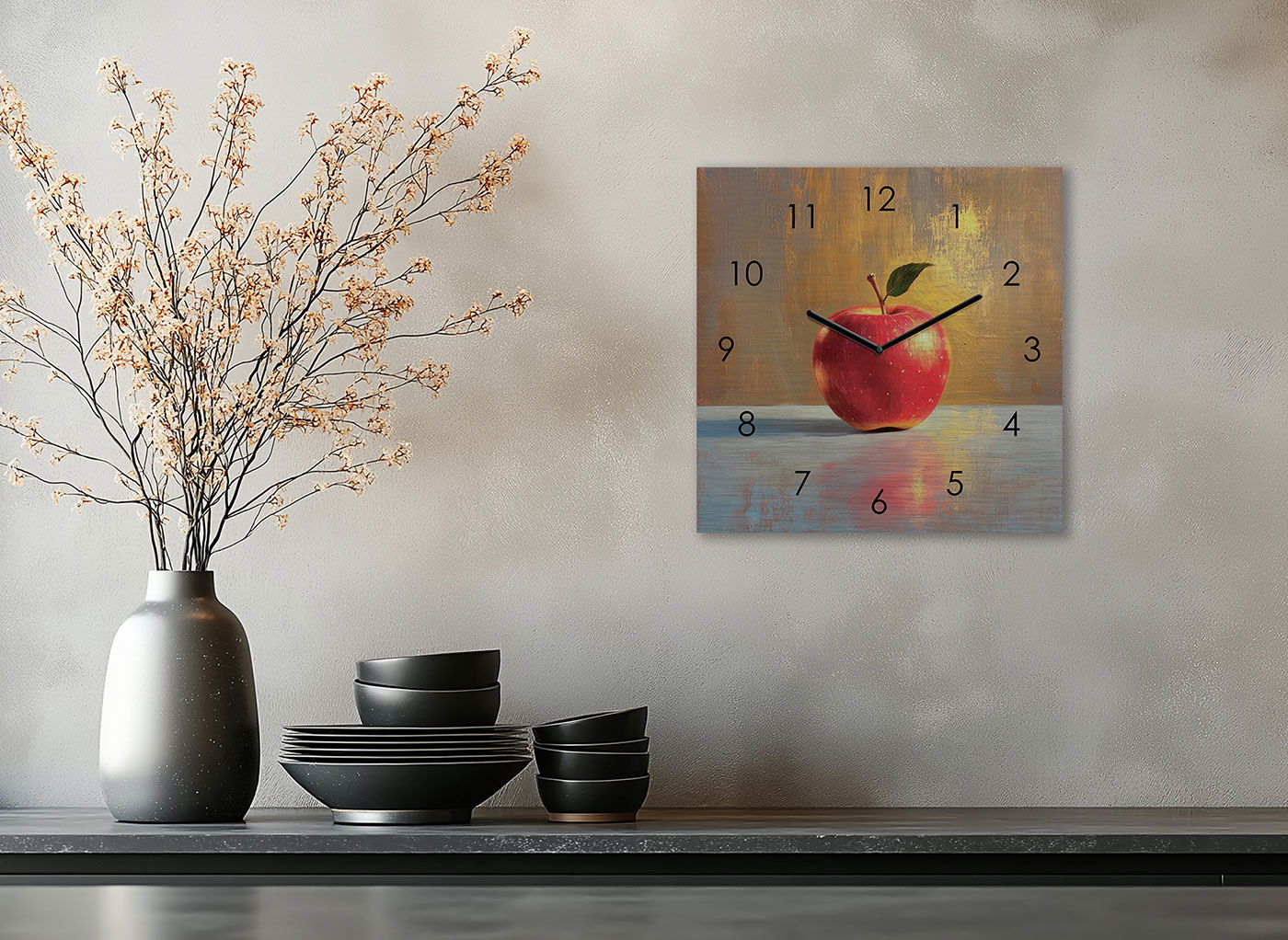 Wanduhr 30x30cm Metall Abstrakt Apfel Gold Gewischt Design Metalluhr Wandkunst