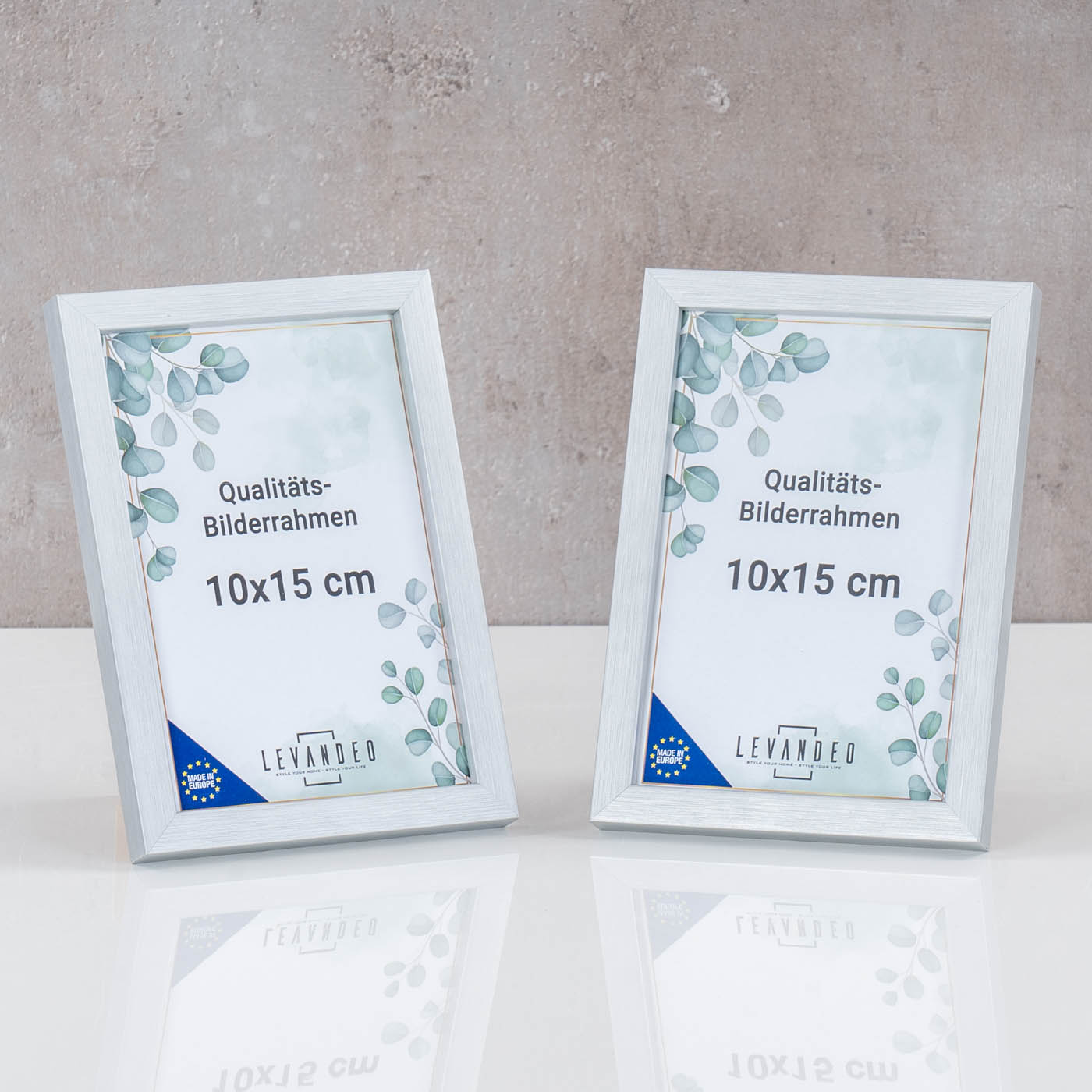Bilderrahmen Echtholz Made in EU 10x15 Silber Glasscheibe Fotorahmen Kiefernholz