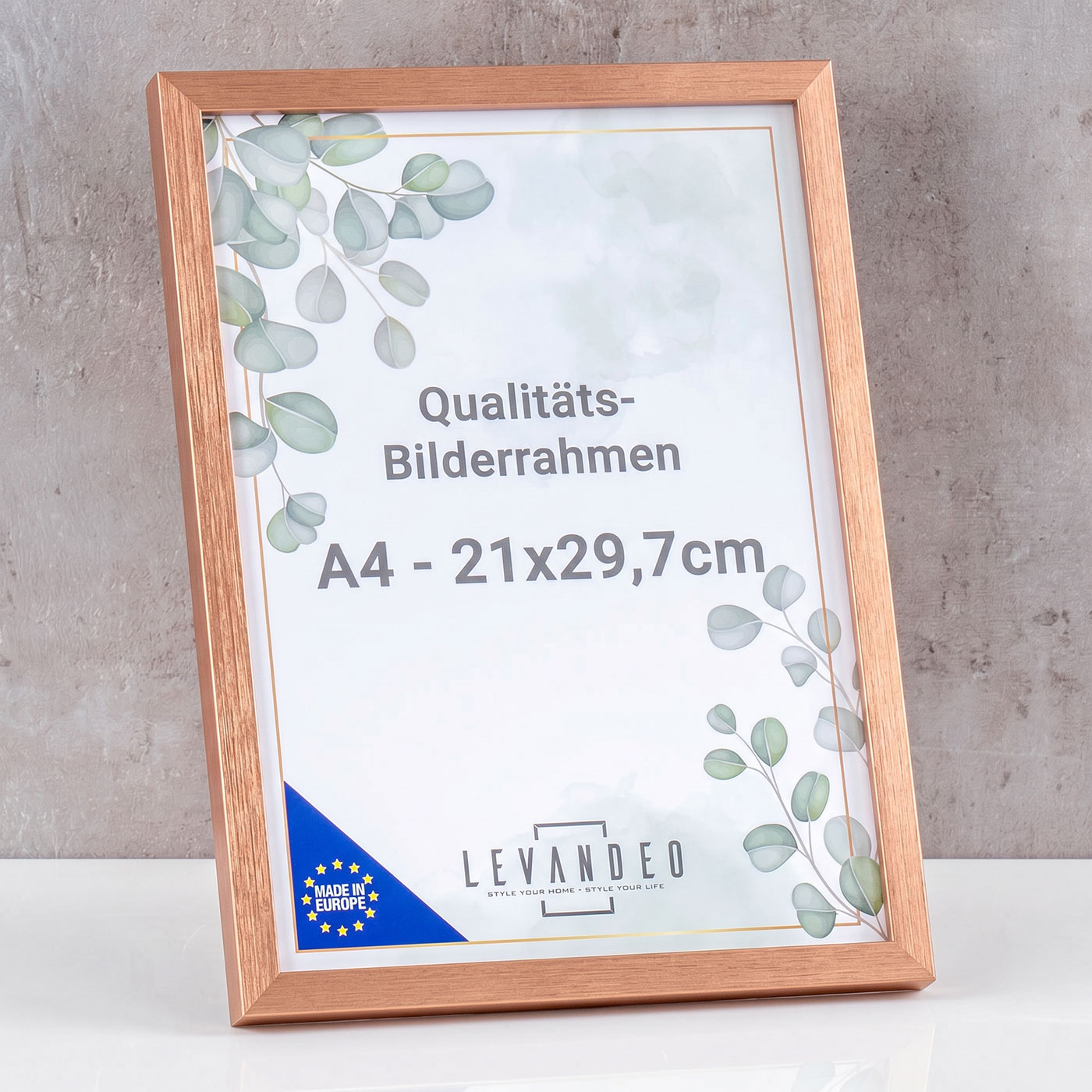 A4 Bilderrahmen Kupfer 21x29,7 Made in EU Fotorahmen Poster Urkunde Zeugnis Aufsteller