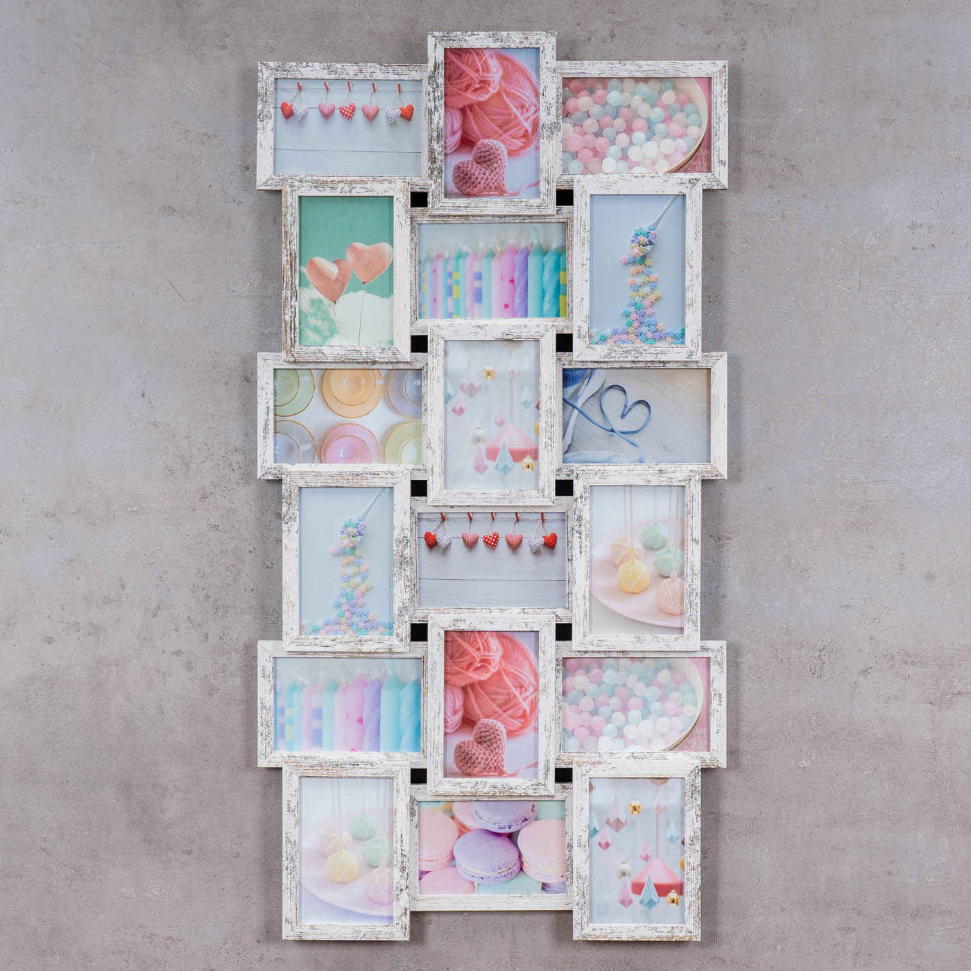 Bilderrahmen Collage 44x85cm 18 Fotos 10x15 Shabby Chic MDF Holz Fotorahmen