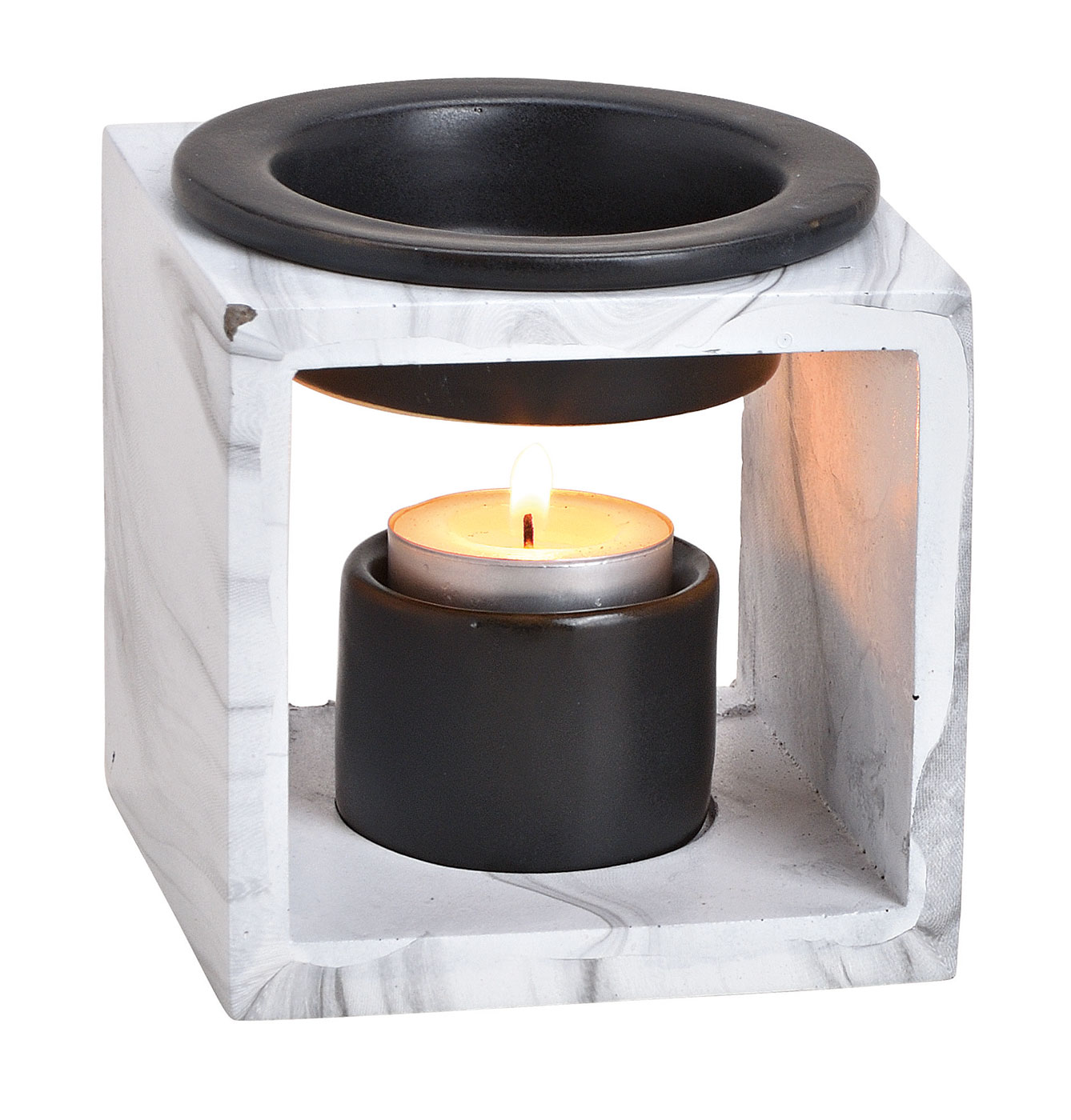 Duftlampe 10x10cm Keramik Marmoroptik Schwarz Öllampe Aromalampe Tischdeko Duft