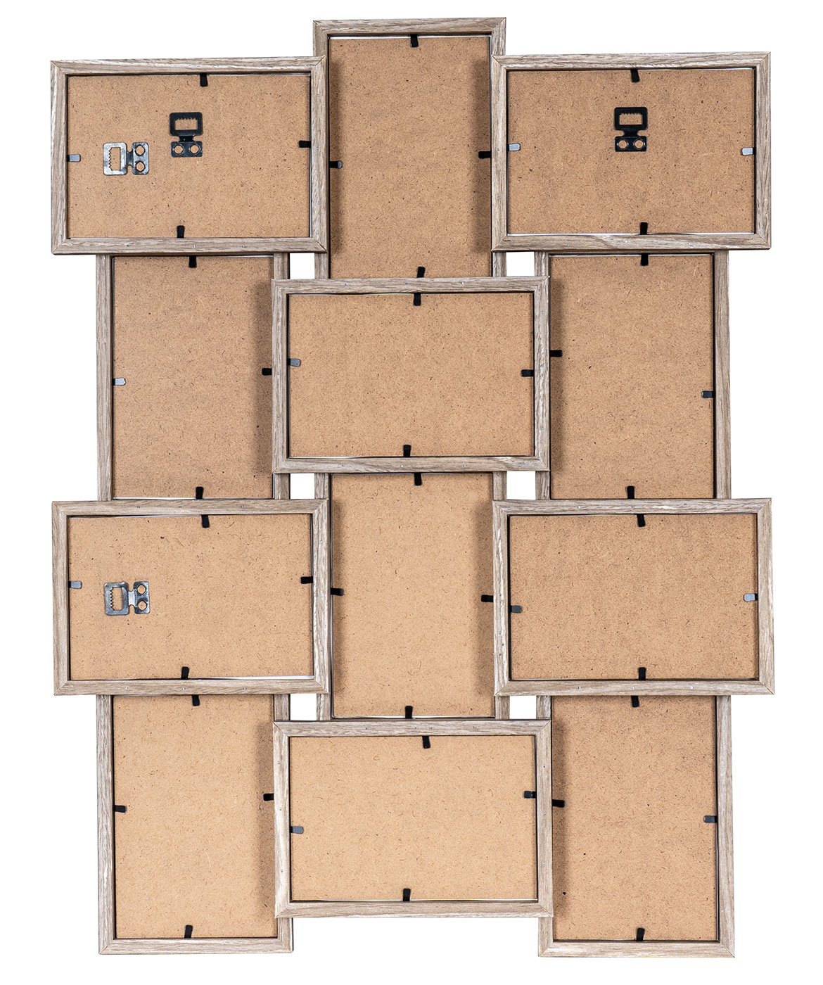 levandeo Bilderrahmen Collage 45x58cm 12 Fotos 10x15 Eiche gekälkt MDF Holz Glas