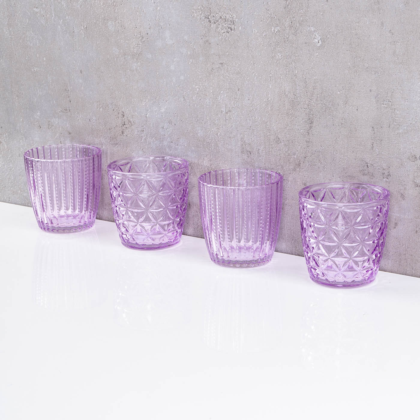 8er Set Windlicht Lila Glas Teelichthalter Violett Tischdeko Kerzen Retro Deko