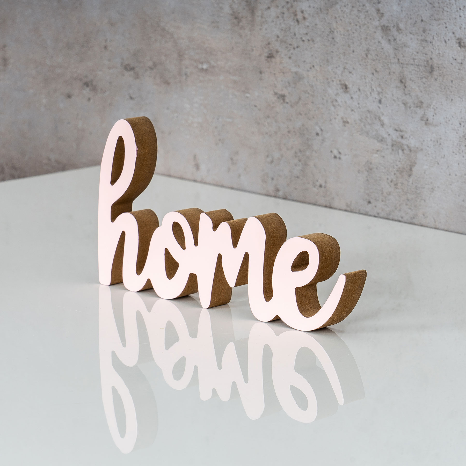 Schriftzug Home L20cm Pastell Rosa Holz Tischdeko Deko Aufsteller Wohndeko