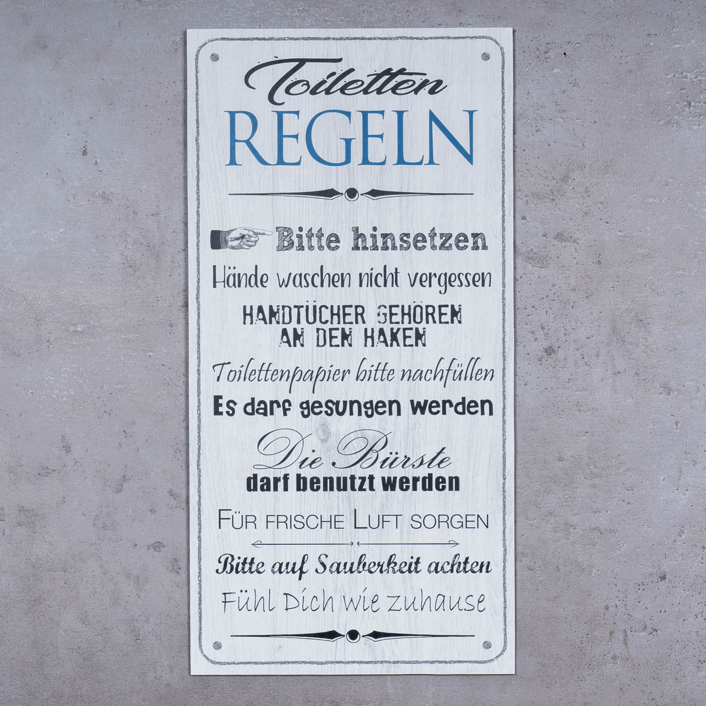 Wandbild 20x40cm Toilettenregeln Bad Spruch Deko Wandschild Bild Wanddeko