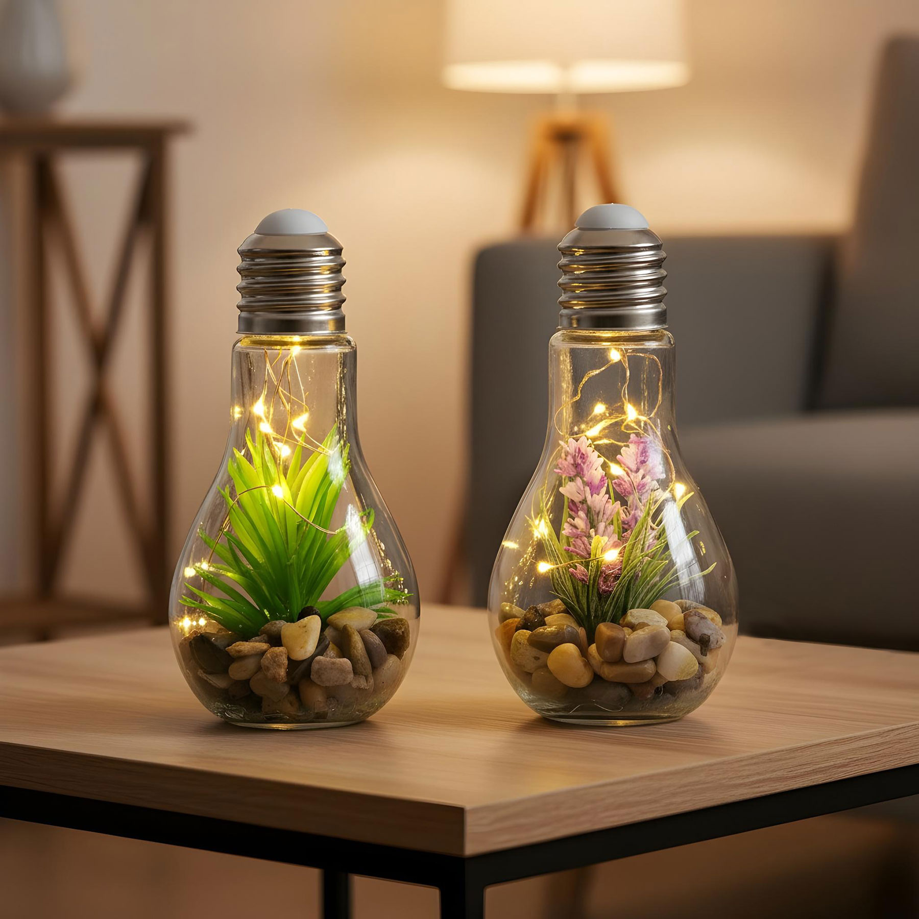 2er Set Sukkulenten Glühbirne Im Glas B x H: 8 x 19 cm LED Warmweiß Pflanze