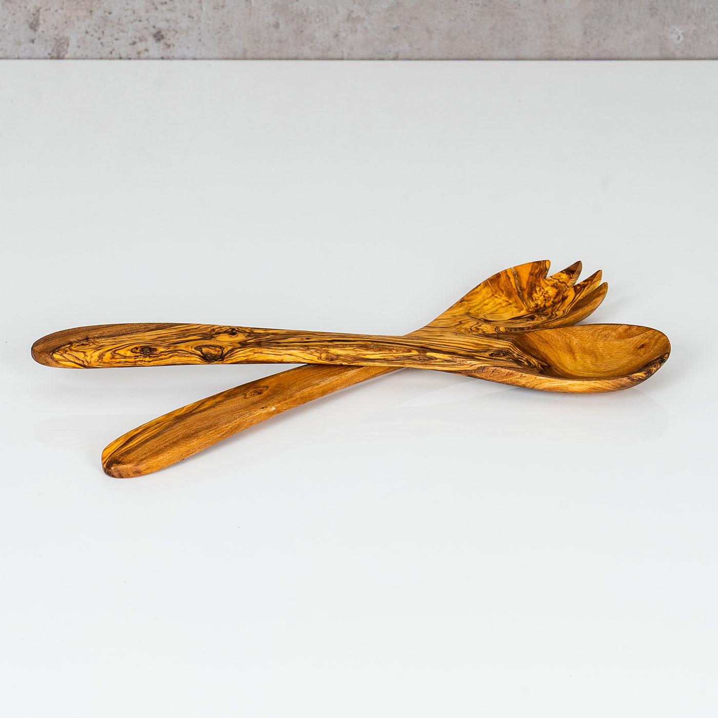 2tlg. Salatbesteck Holz Olivenholz 30cm Lang Natur Servierbesteck Küchenset