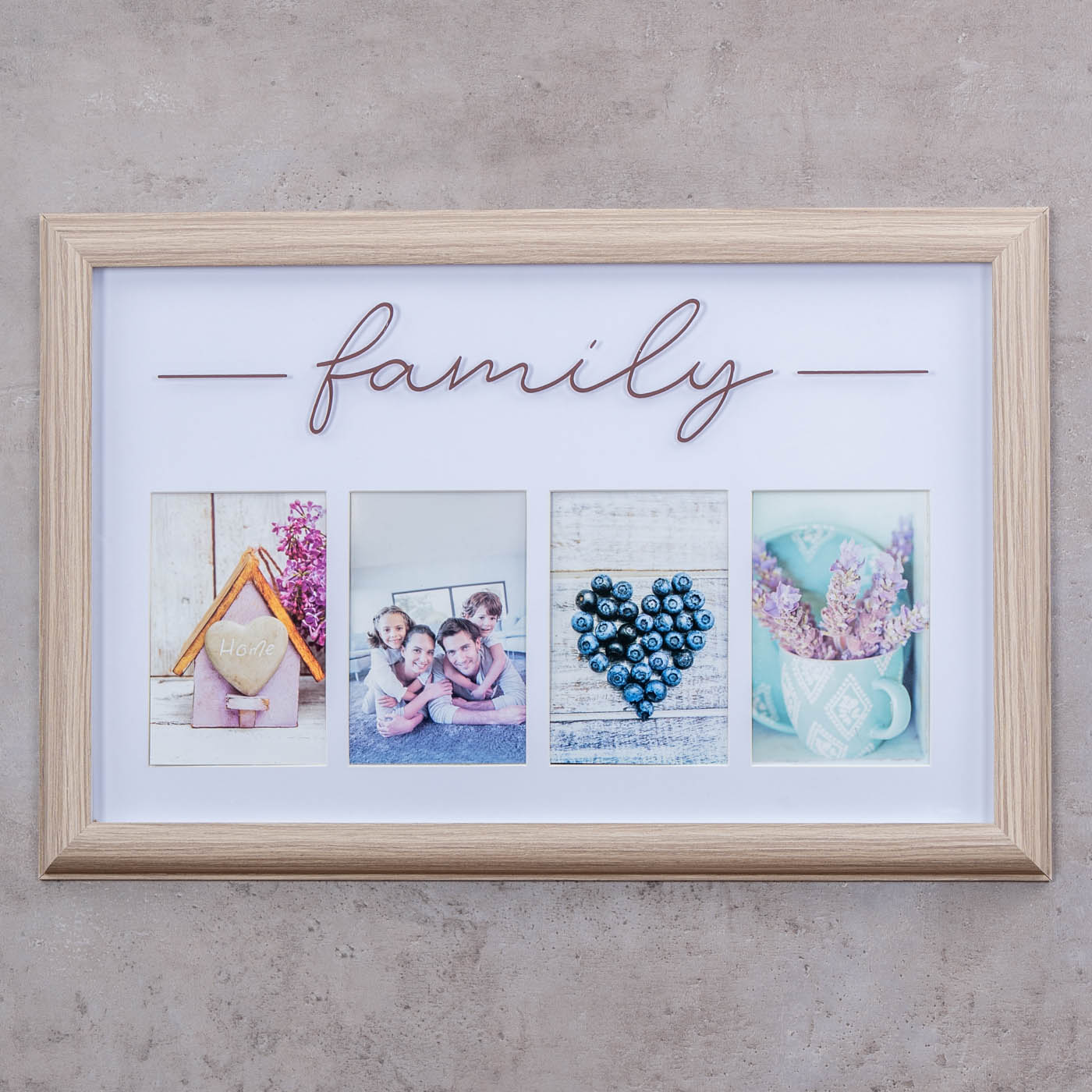 Bilderrahmen 4 Fotos 10x15 Natur Family Passepartout MDF Holz Fotorahmen