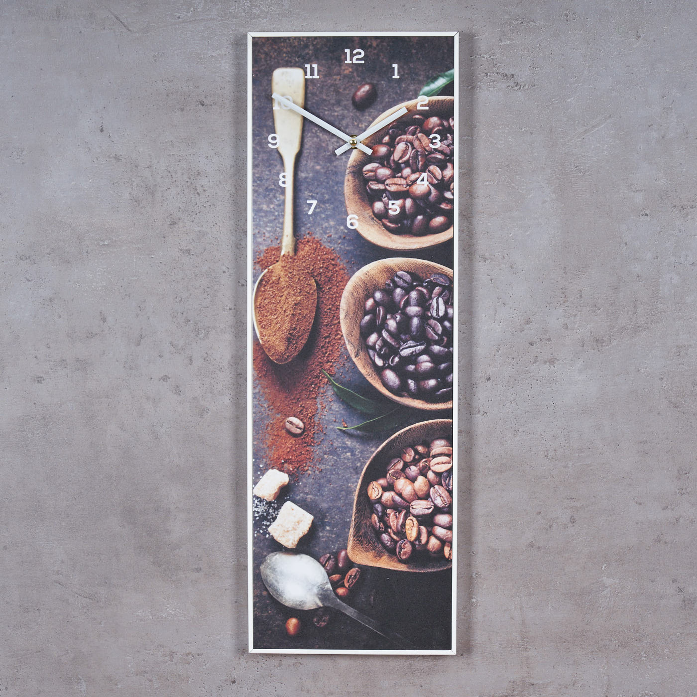 Wanduhr 20x60cm Braun Kaffee Coffee Rahmen Weiß Küche Bild Cafe Wanddeko Uhr