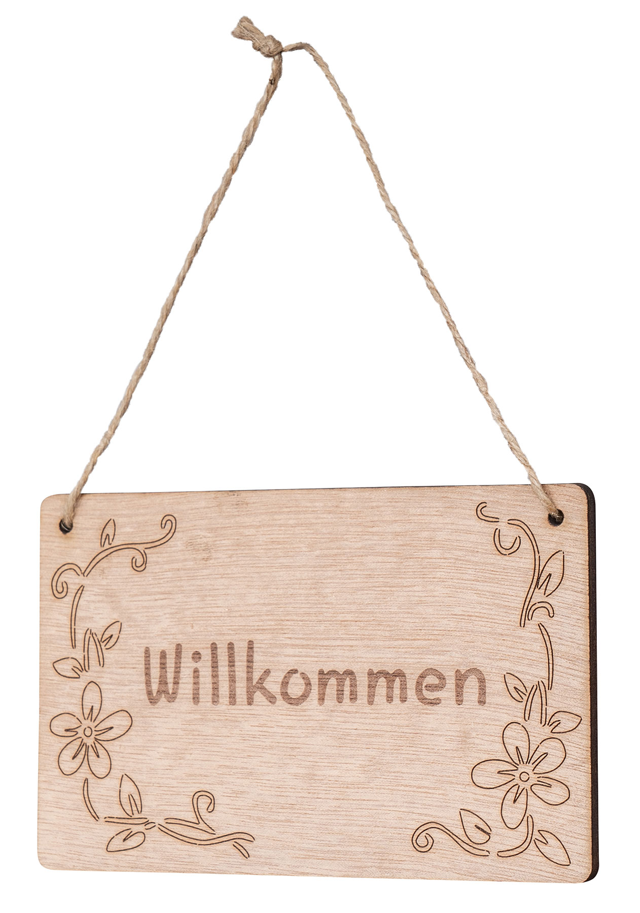 Schild Willkommen 13x8cm Birkenholz Holzschild Blumen Deko Holz Anhänger