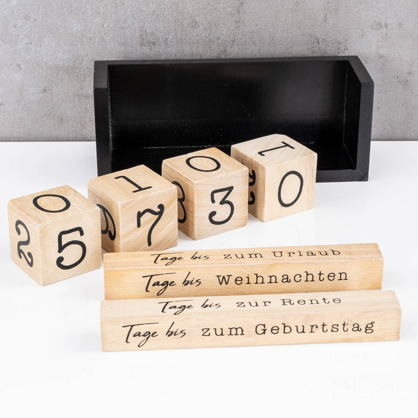 Würfel Countdown Kalender Holz Natur Schwarz Holzkalender Tischkalender Event
