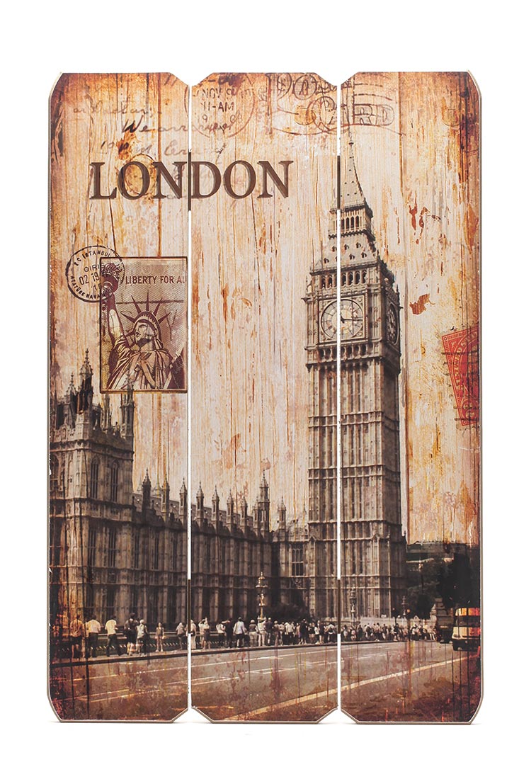 Holzbild Holzschild London BigBen Schild Wandbild Dekoschild Vintage