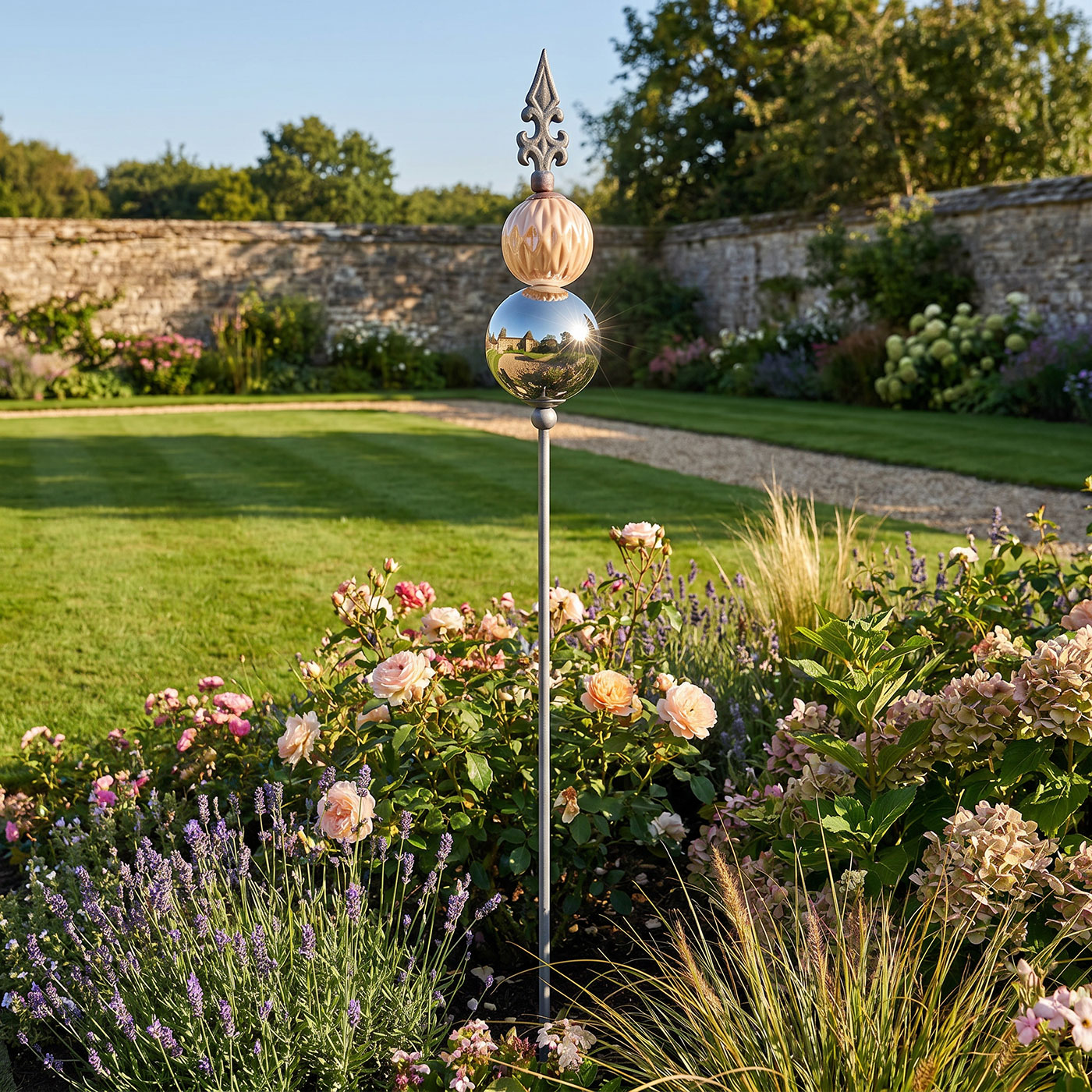Gartenstecker Lilie Metall Stab 120cm Keramik Rosa Silber Beetstecker Gartendeko