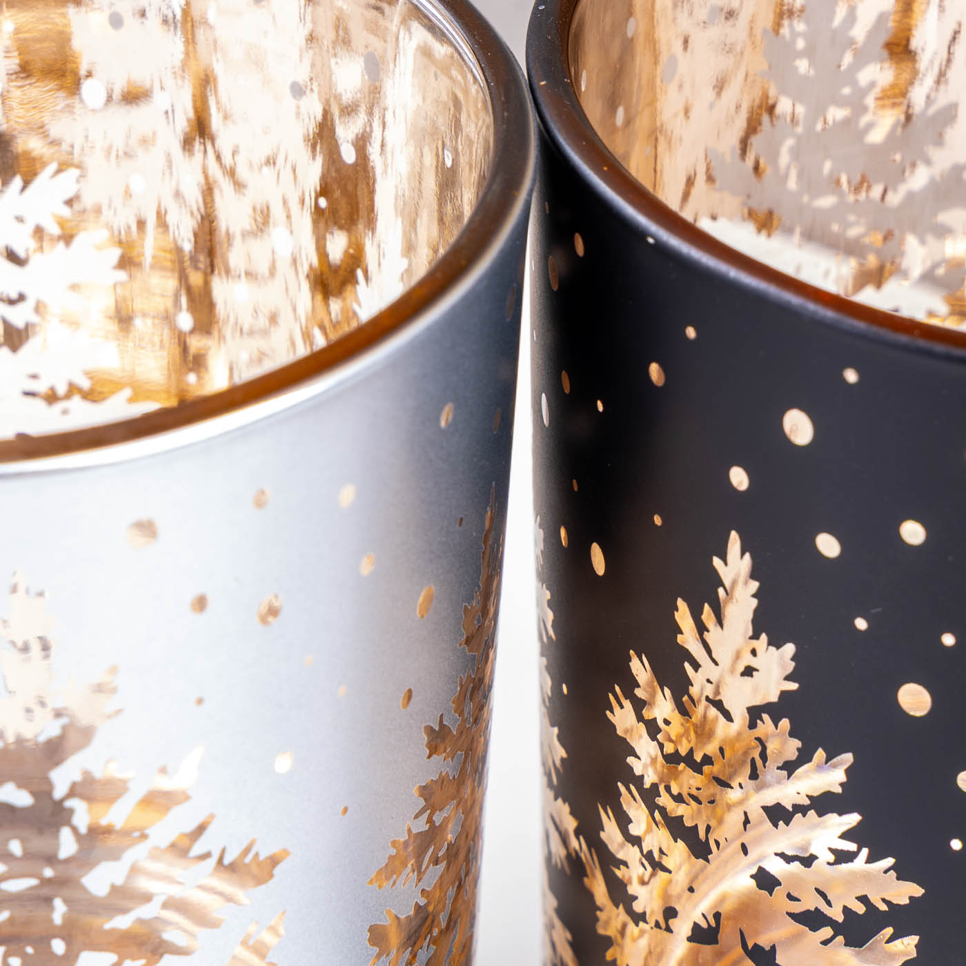 2er Set Windlicht Schwarz Gold Silber Tannenbaum Teelichthalter Weihnachten Deko