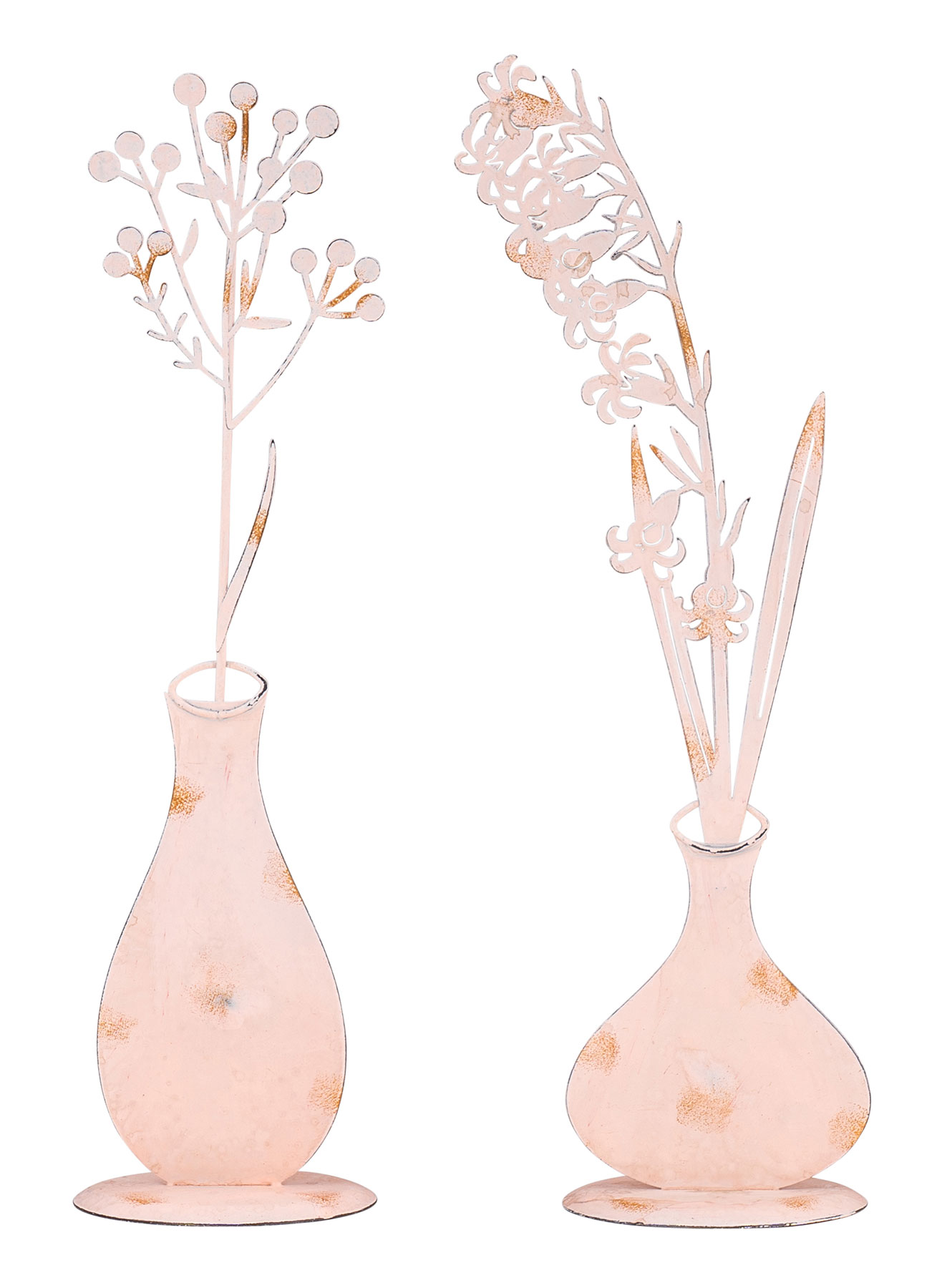 2er Set Metall Blume Altrosa Deko-Aufsteller Tischdeko Shabby Chic Vintage