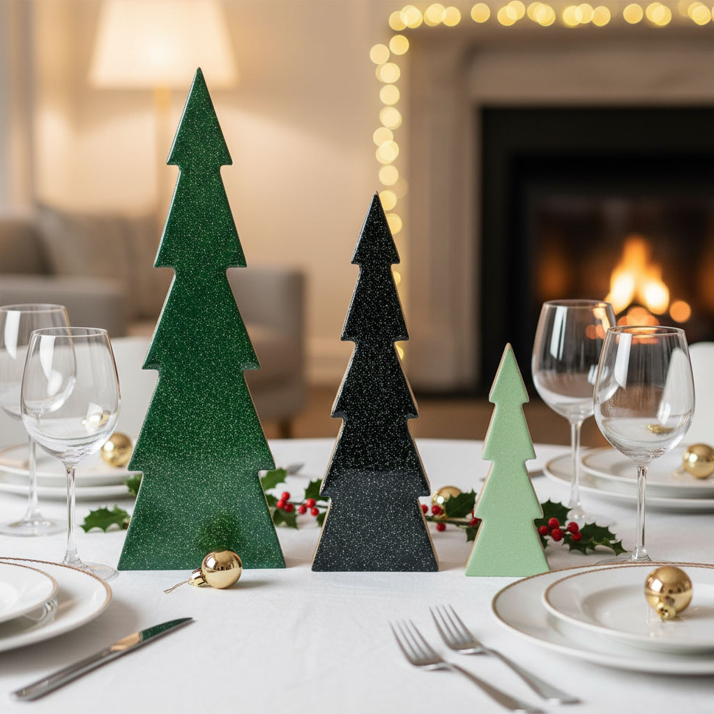 3er Set Deko Aufsteller Tannenbaum H15-30cm Grün Schwarz Holz Weihnachtsdeko