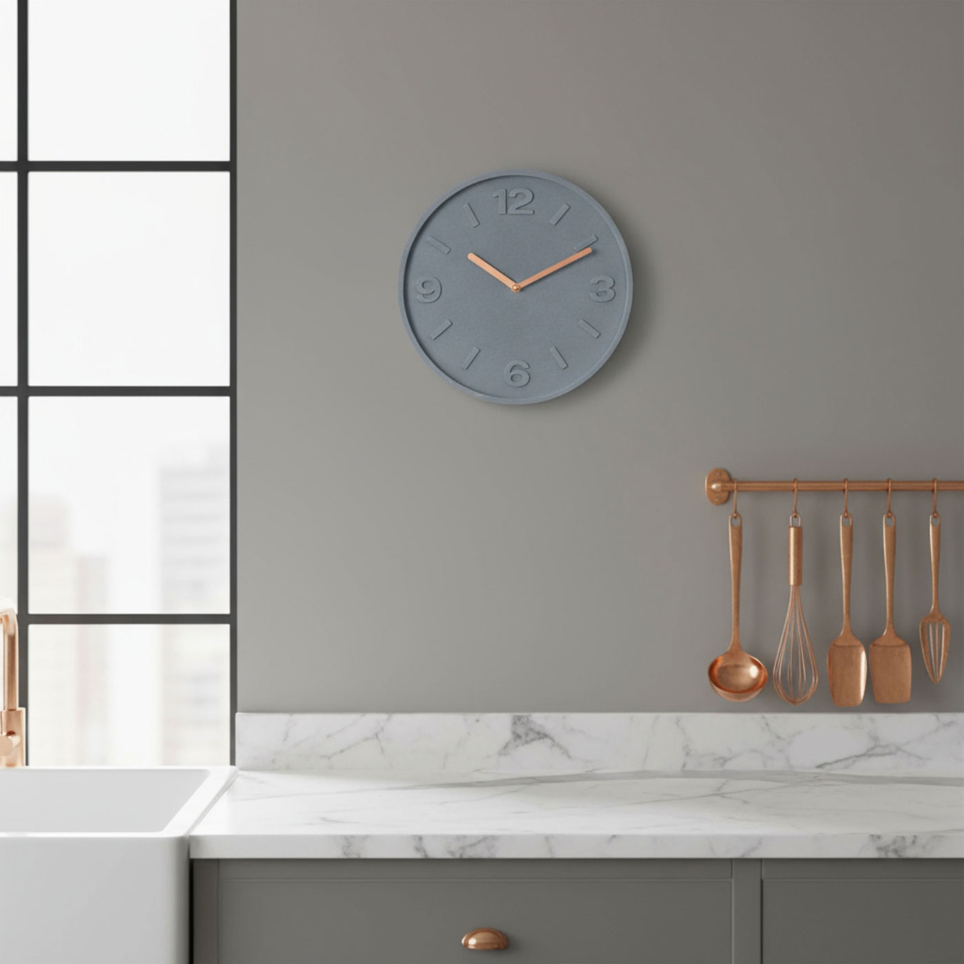 Wanduhr Beton 30cm Grau Kupfer Uhr Betongrau Wanddeko Industrie Design Wohnzimmeruhr