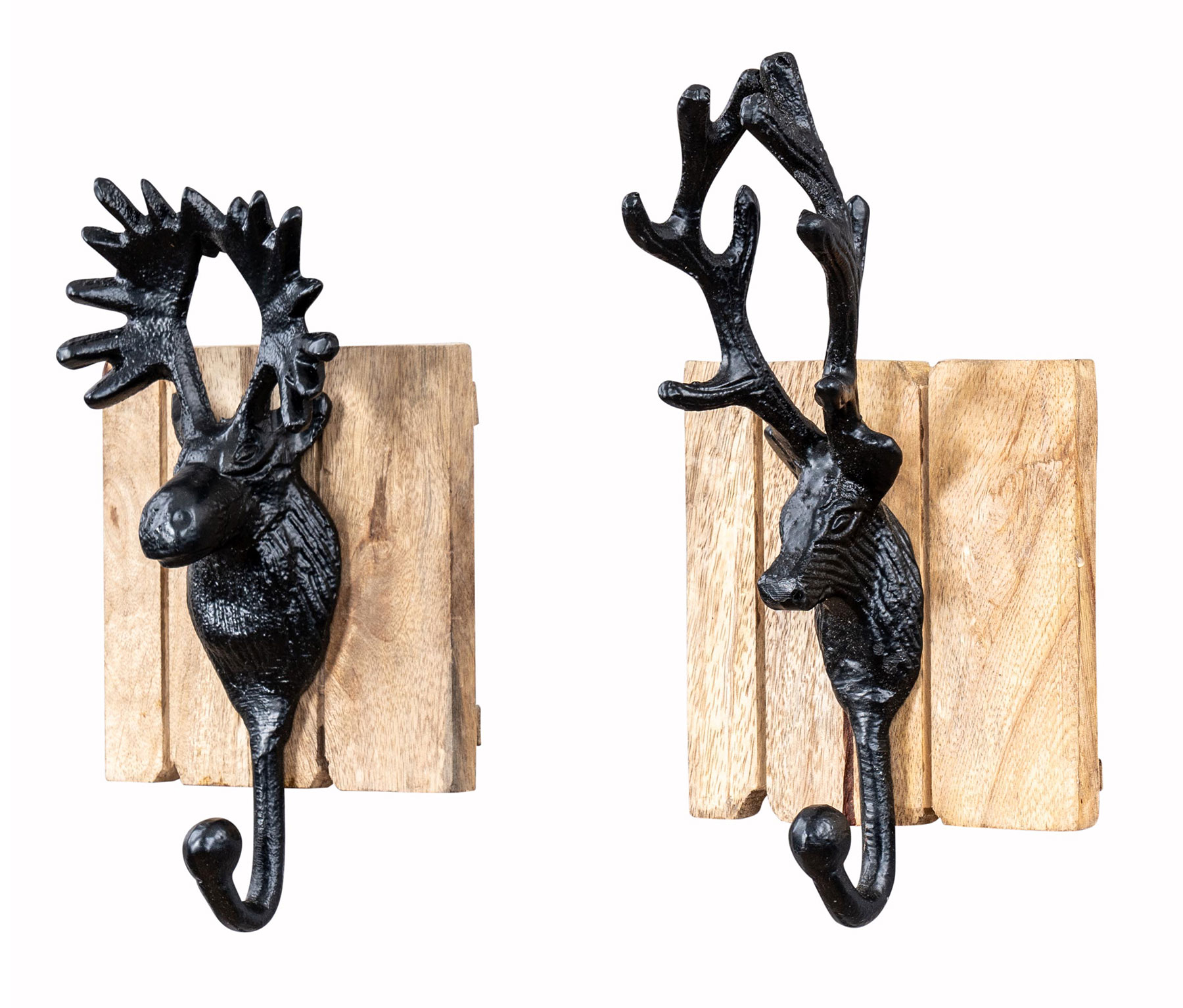 2er Set Kleiderhaken Hirsch Natur Schwarz Garderobe Deko Wandhaken Wandgarderobe