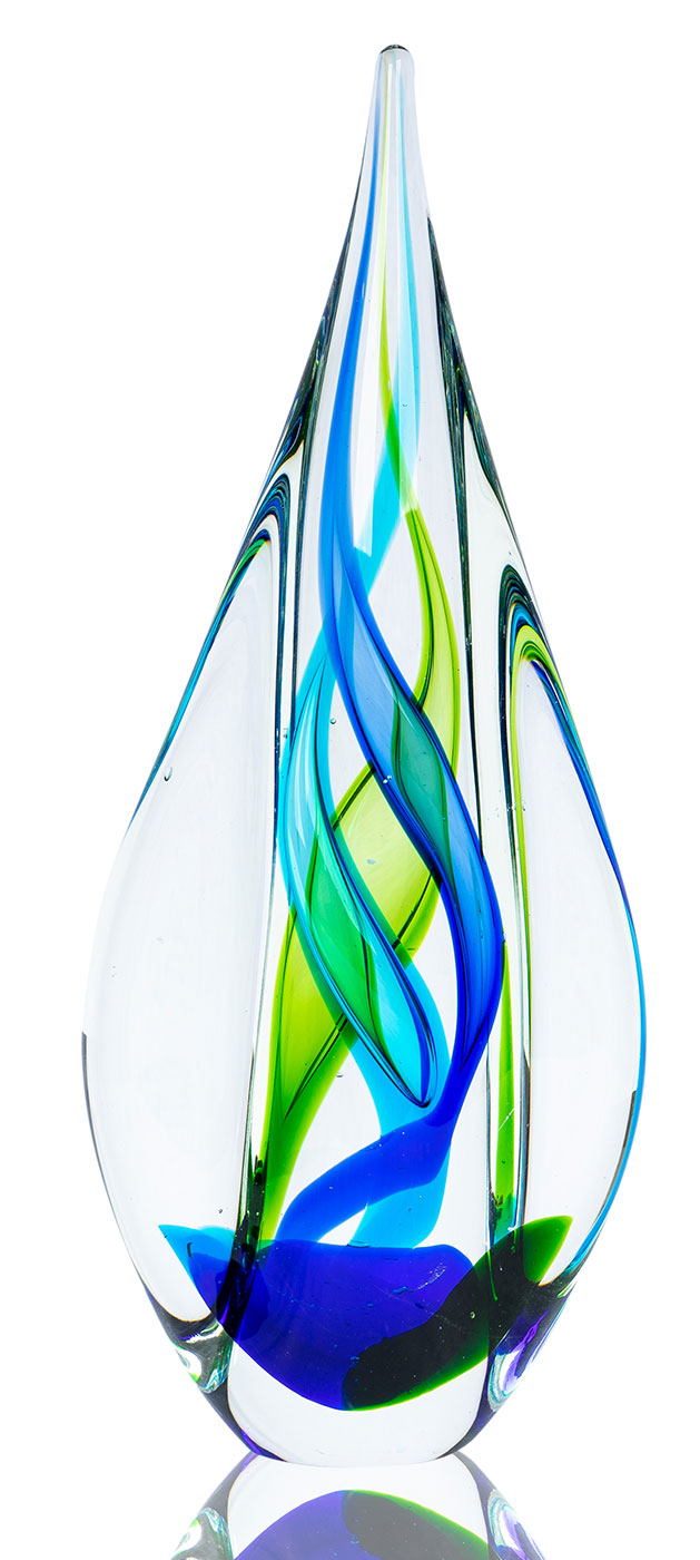 Designer Skulptur 34cm Hoch Glas Design Glasskulptur Glasdeko Blau Grün Unikat