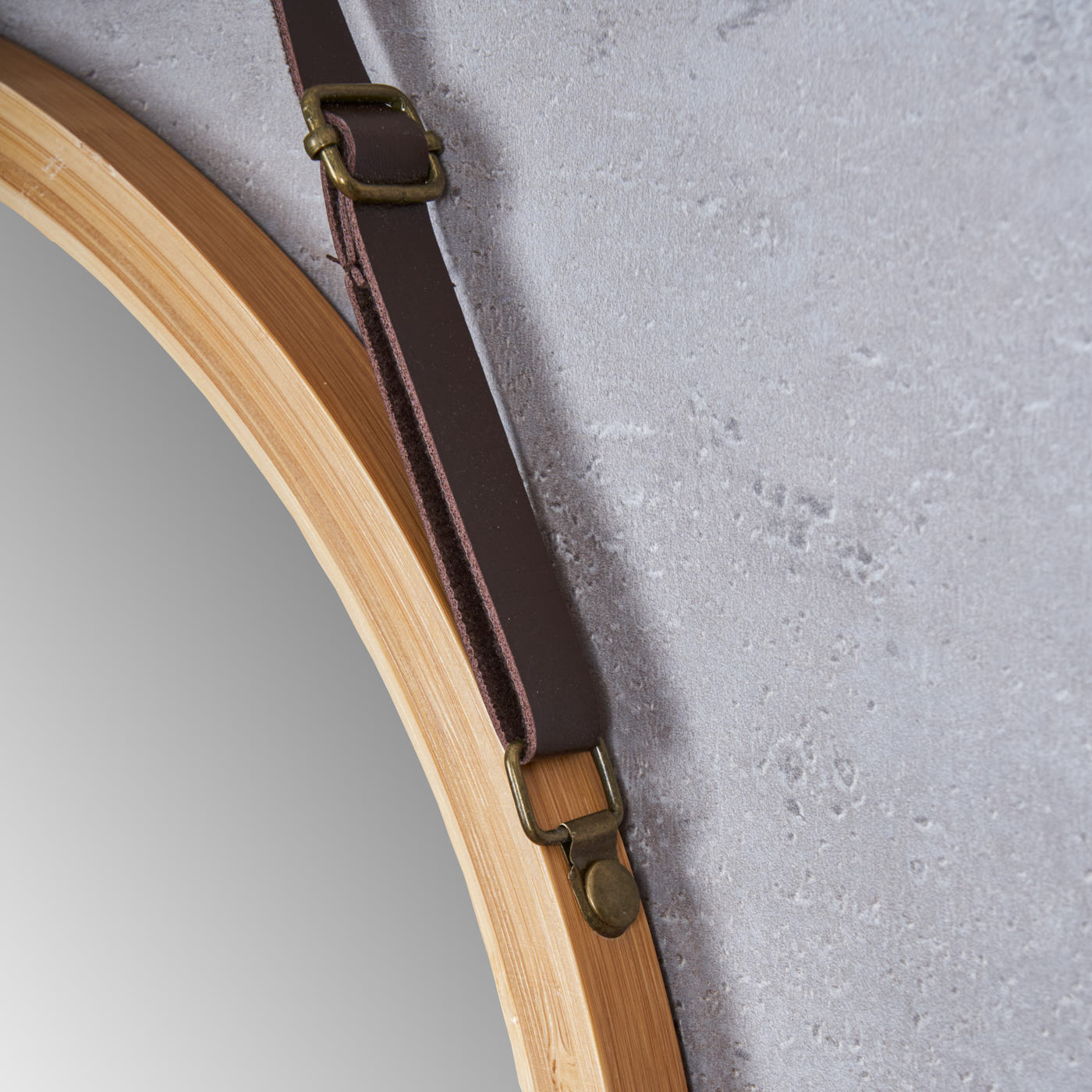 Wandspiegel 38cm Rund Bambus Holz Kunstleder Flurspiegel Wanddeko Deko Spiegel