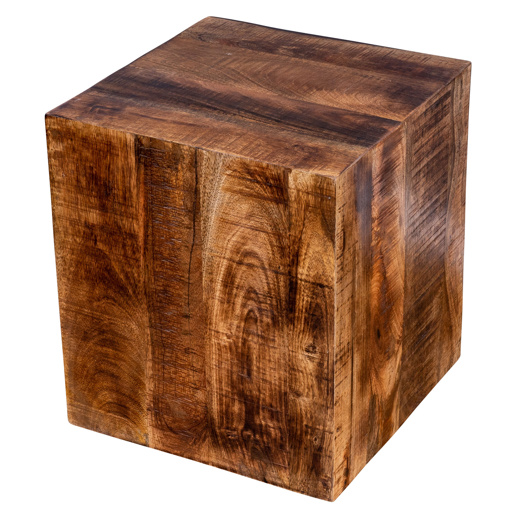 Beistelltisch Hocker 40x45cm Mango Tisch Holzhocker Rollen Holztisch Massiv-Holz