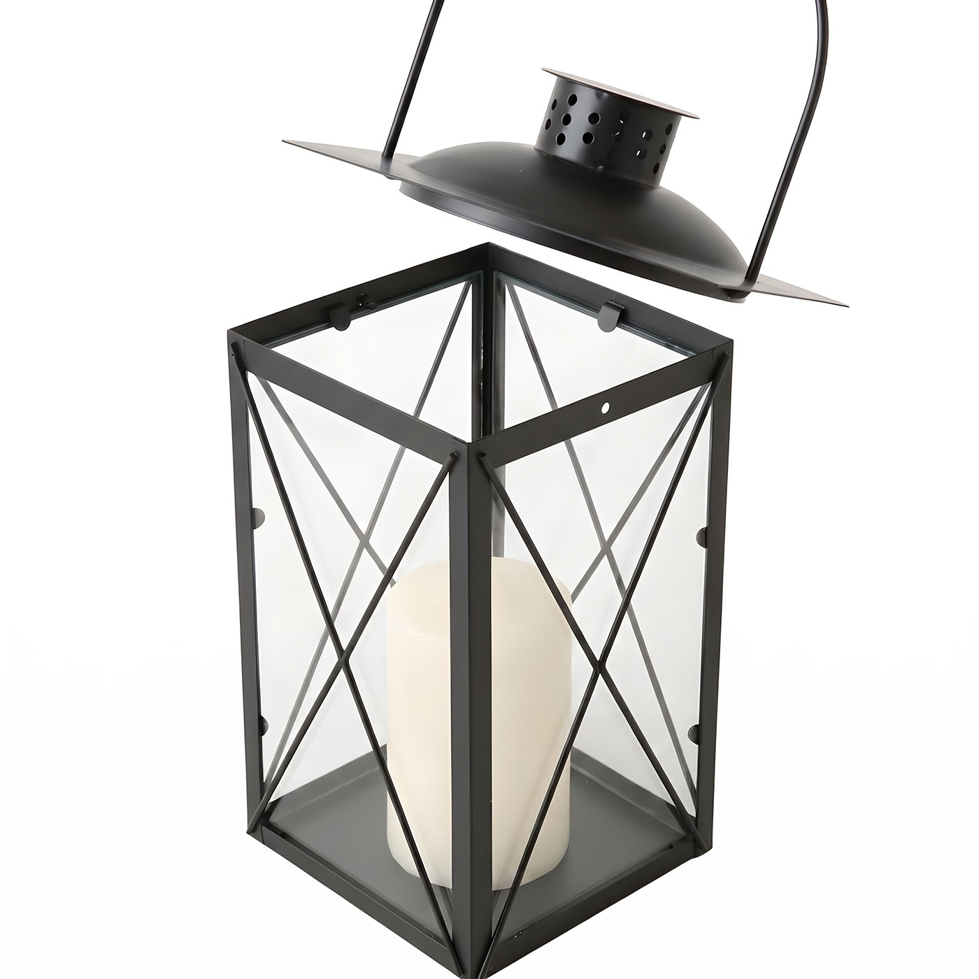 Deko Laterne Schwarz Metall Windlicht H30cm Glas Industrial Design Kerzenhalter