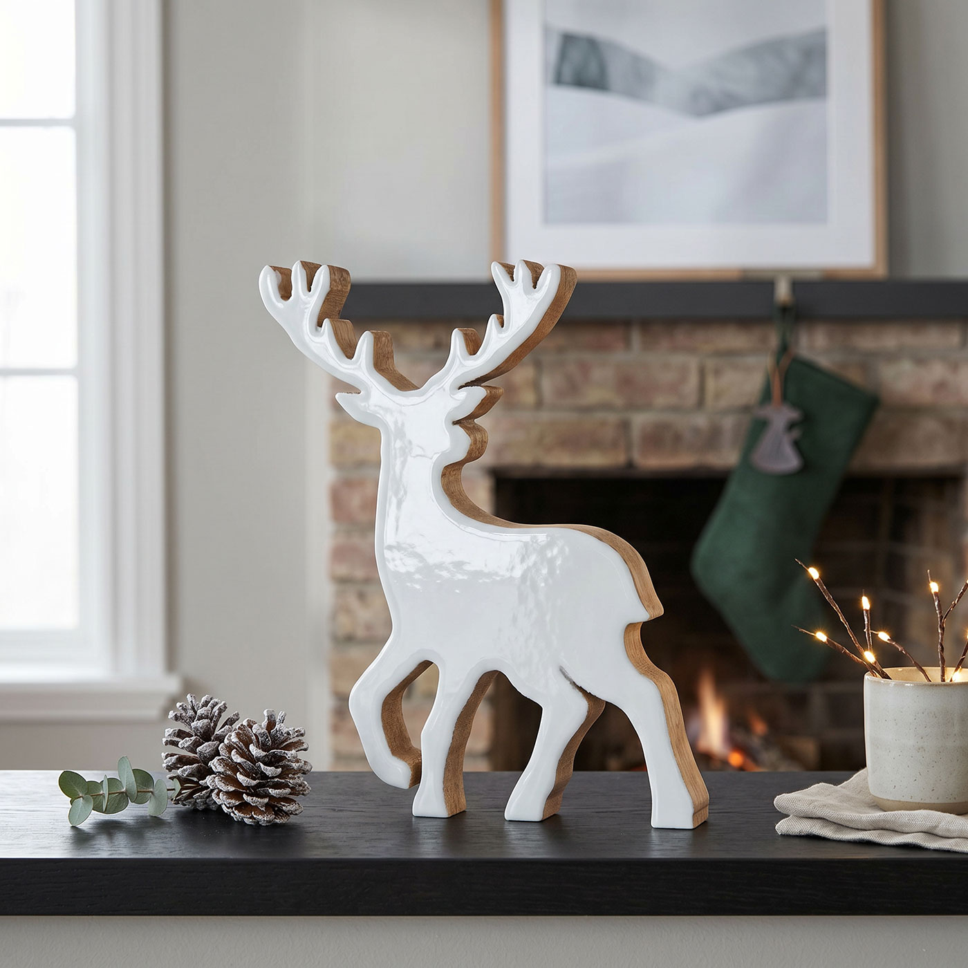 Deko Aufsteller Hirsch Holz H21cm Mango Weiß Natur Braun Elch Tischdeko Weihnachten