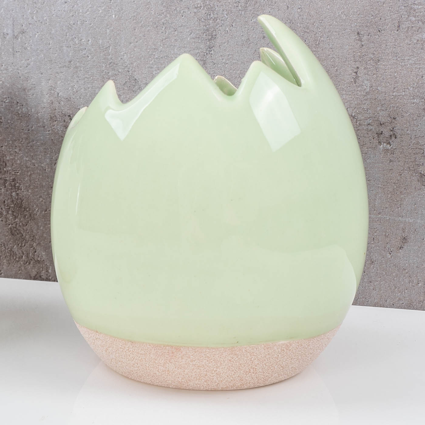 2er Set Eierschale Deko Blumentopf H11cm Keramik Weiß Grün Sandfinish Osterdeko