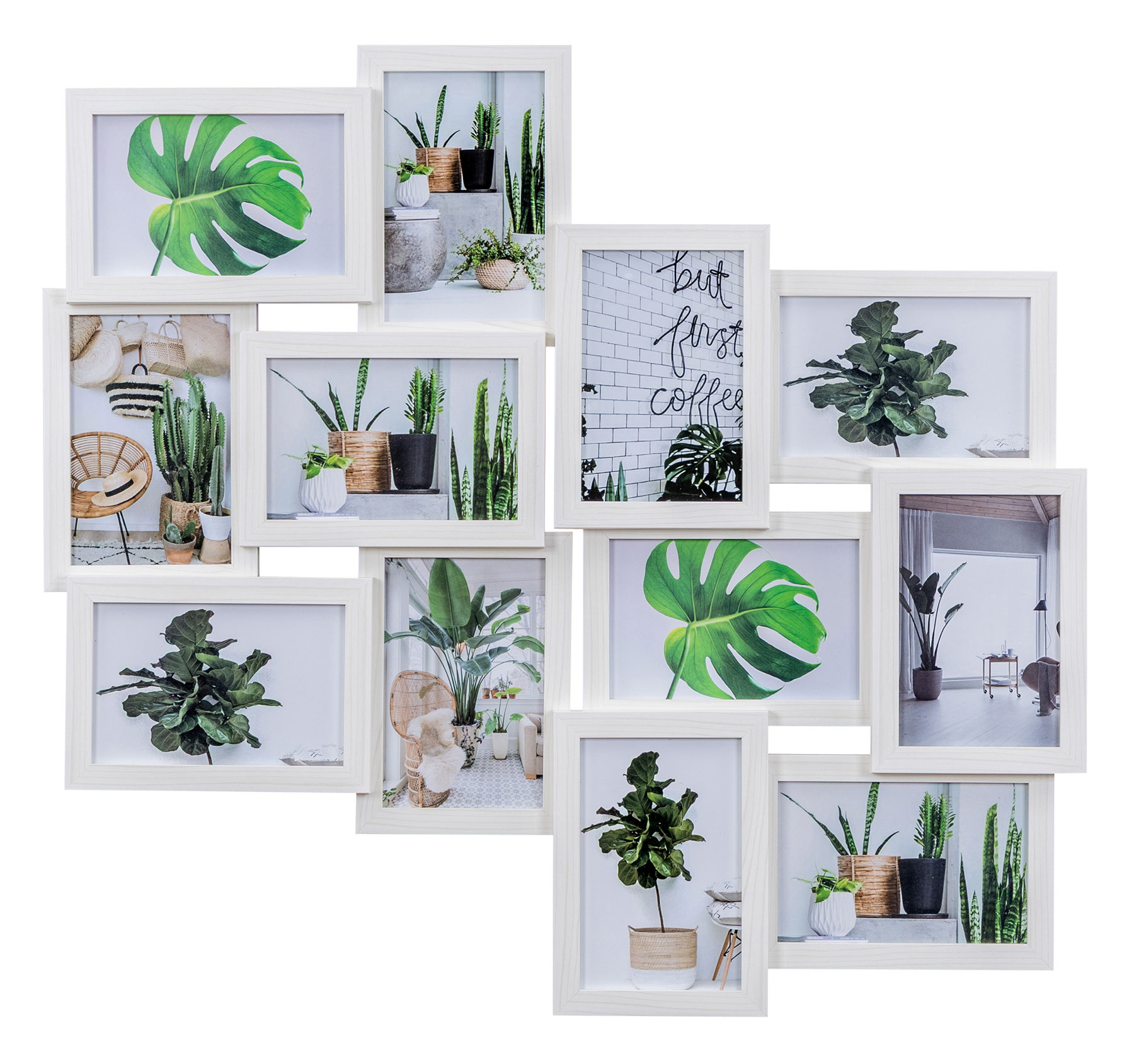 Bilderrahmen 58x55cm Collage 12 Fotos 10x15 Ahorn Weiß MDF Holz Fotorahmen