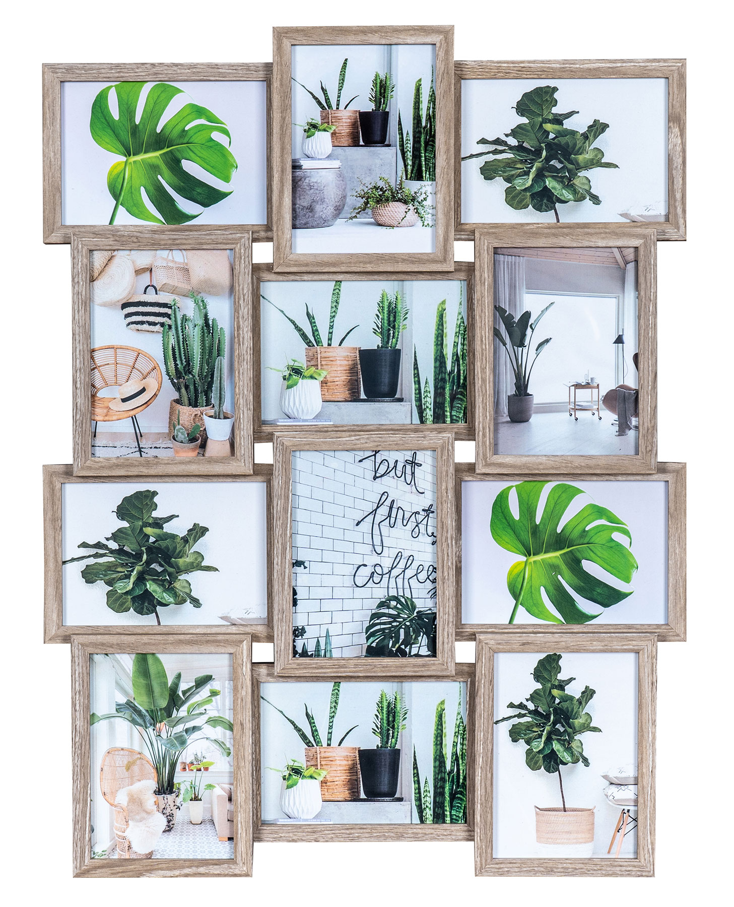levandeo Bilderrahmen Collage 51x68cm 12 Fotos 13x18 Eiche gekälkt MDF Holz Glas