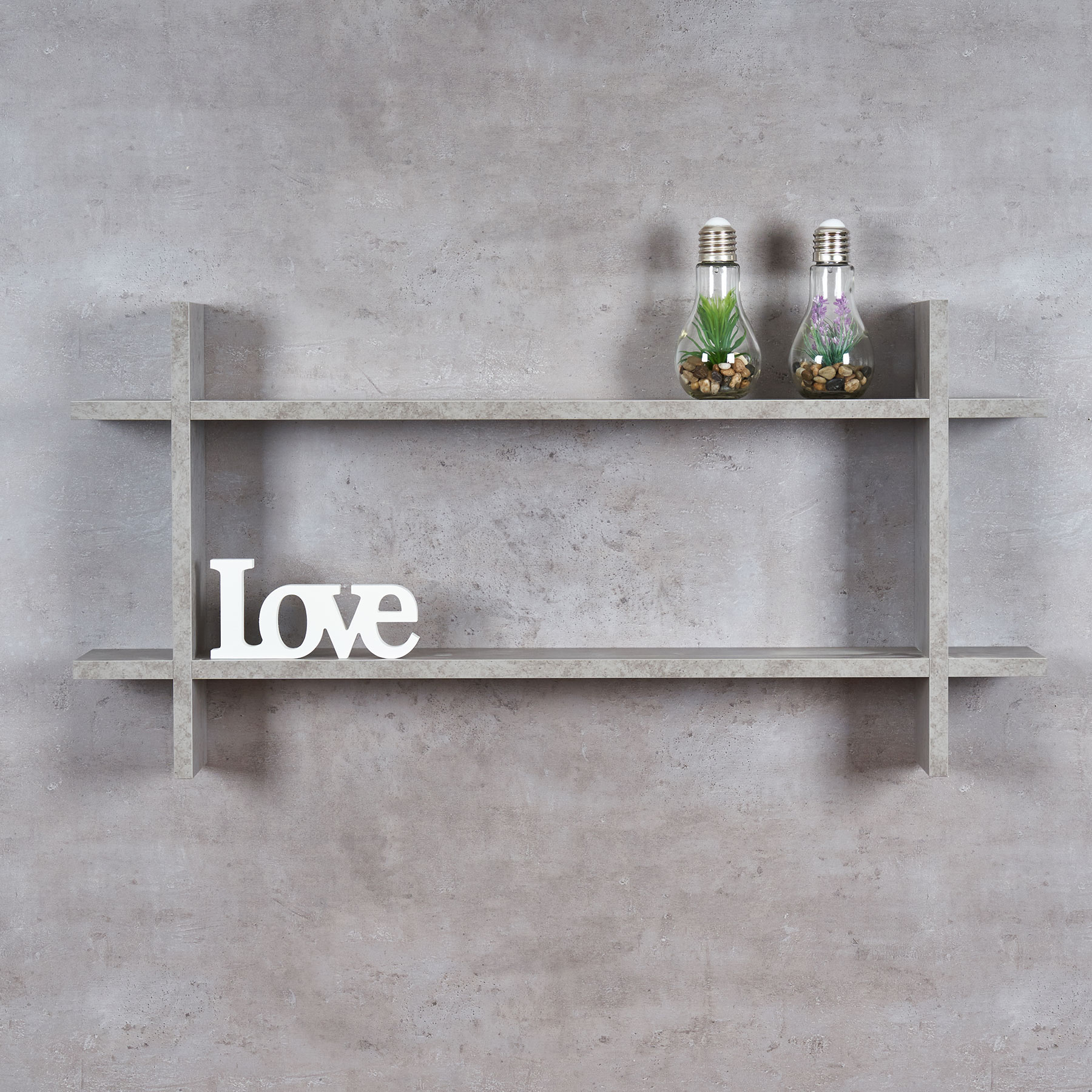Regal BxH 98x48cm Holz Steckregal Beton-Optik Wandregal Bücherregal Vintage Deko