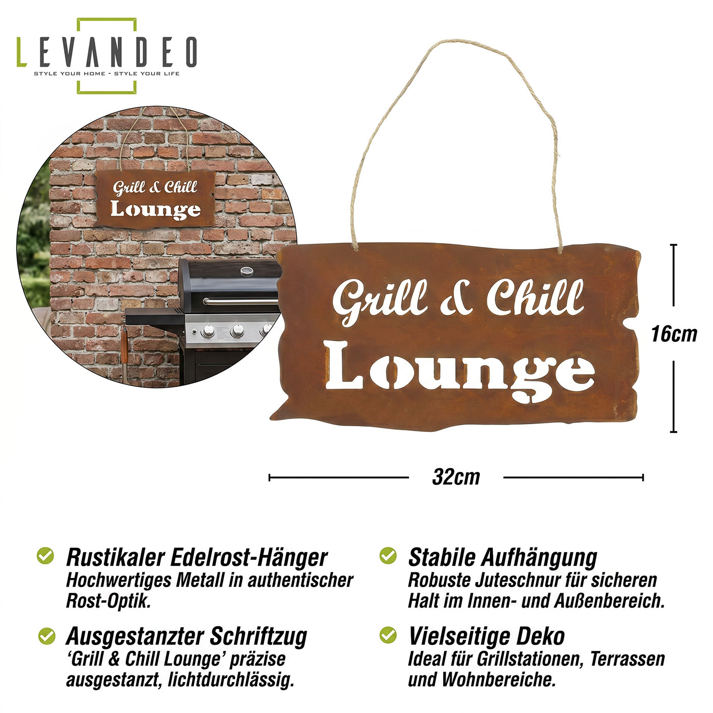 Rostschild Grill Lounge Gartenbild Eisen Wandbild Deko Terrasse Balkon Garten