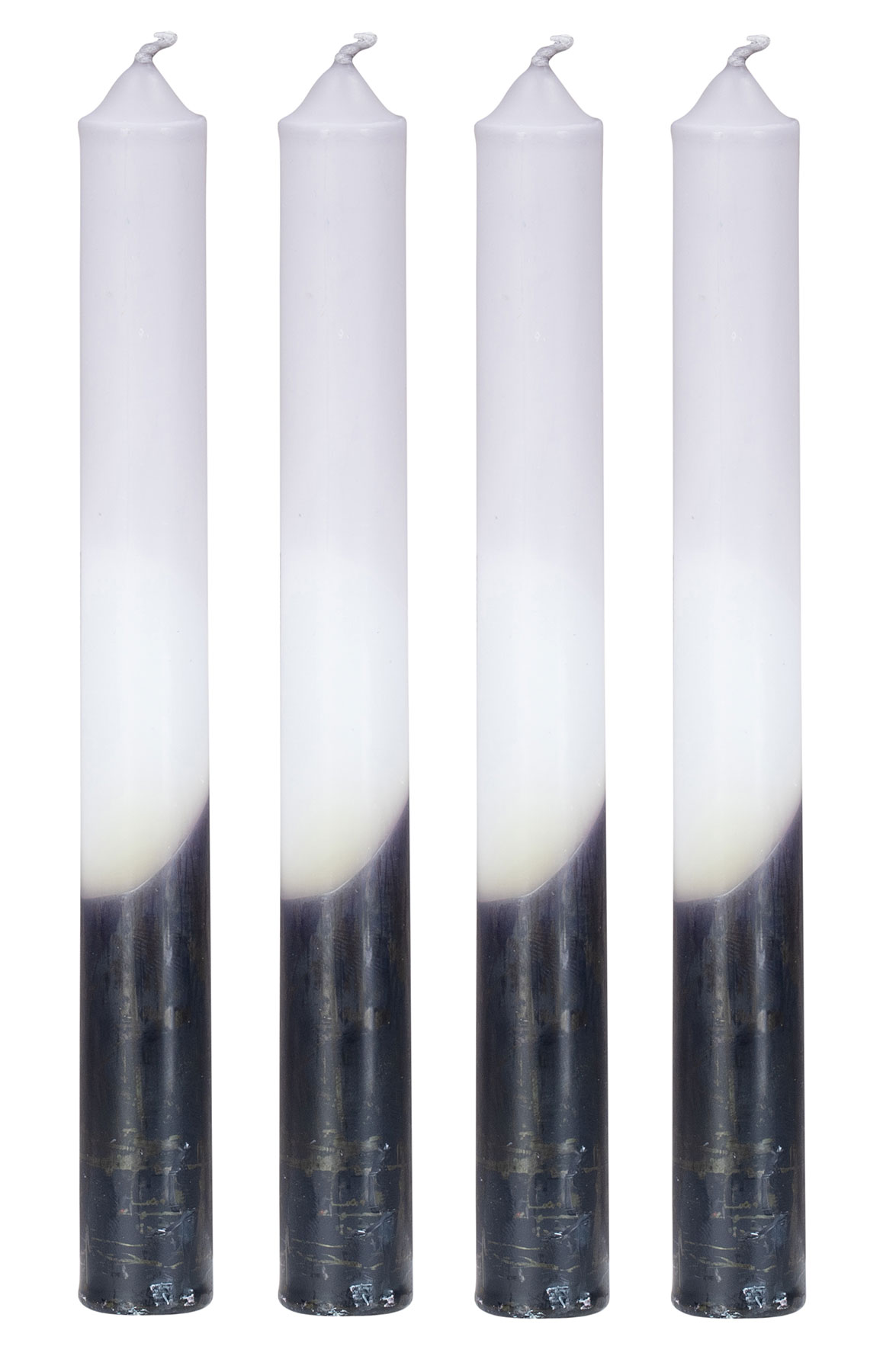 4er Set Stabkerzen H20cm Schwarz Weiß Farbverlauf Dip Dye Kerzen Deko Tischdeko