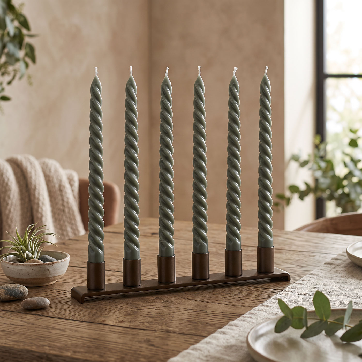 6er Set Kerzen Grün Gedreht H20cm Stabkerzen Tafelkerzen Spiralkerzen Tischdeko