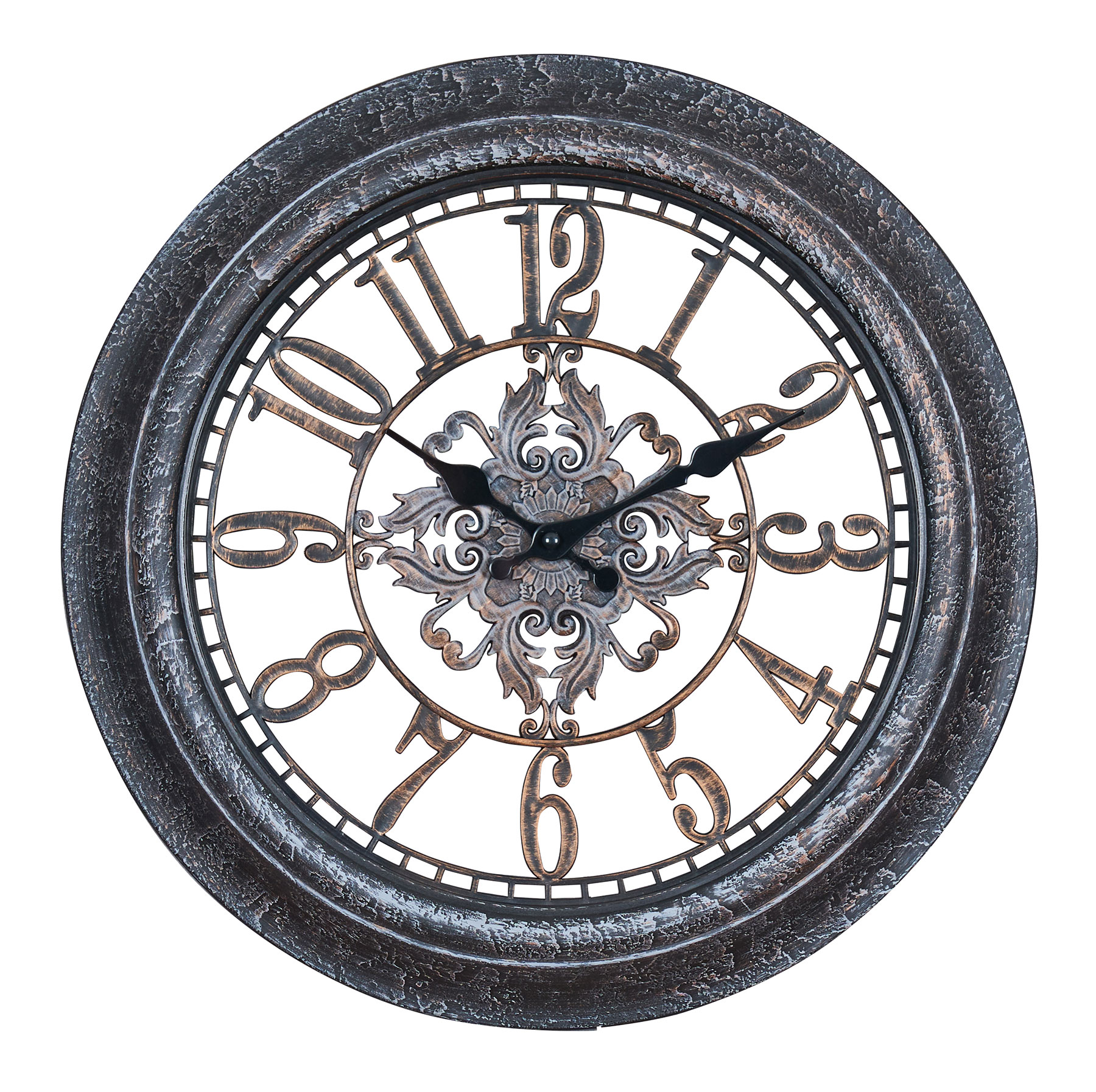Wanduhr 40x40cm Ornamente Schwarz Kupfer Shabby Chic Vintage Uhr Deko Industrial