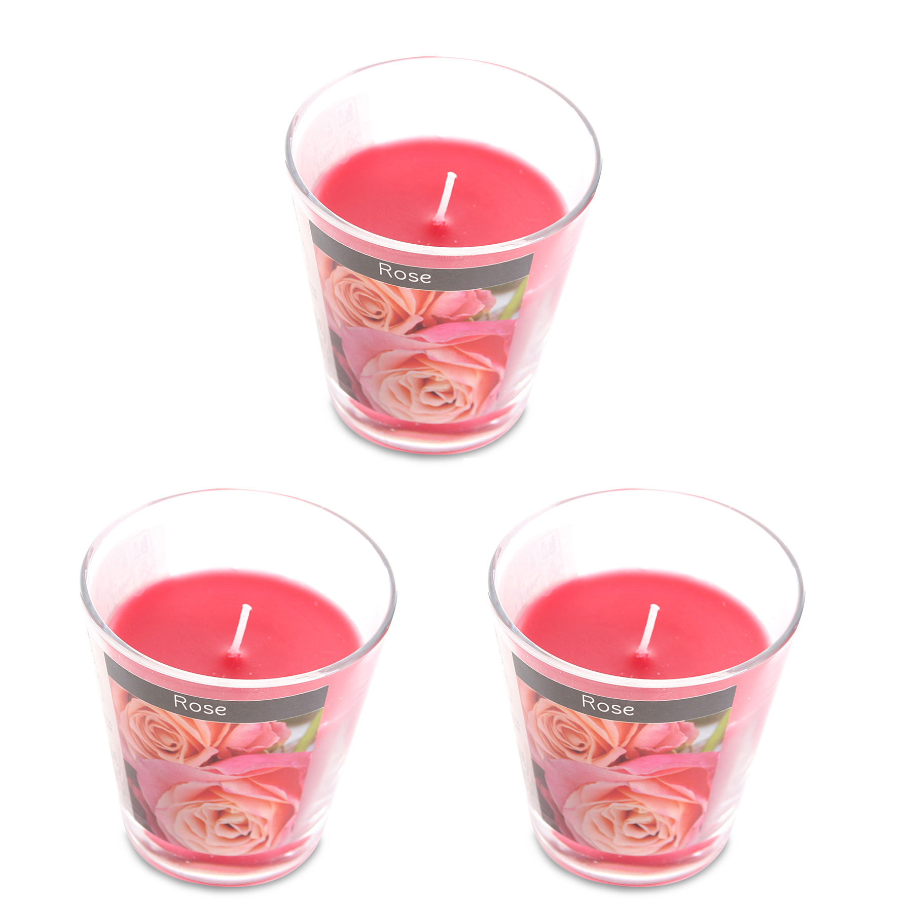 levandeo 3er Set Duftkerzen im Glas 9cm Hoch Rose Kerze Windlicht Deko