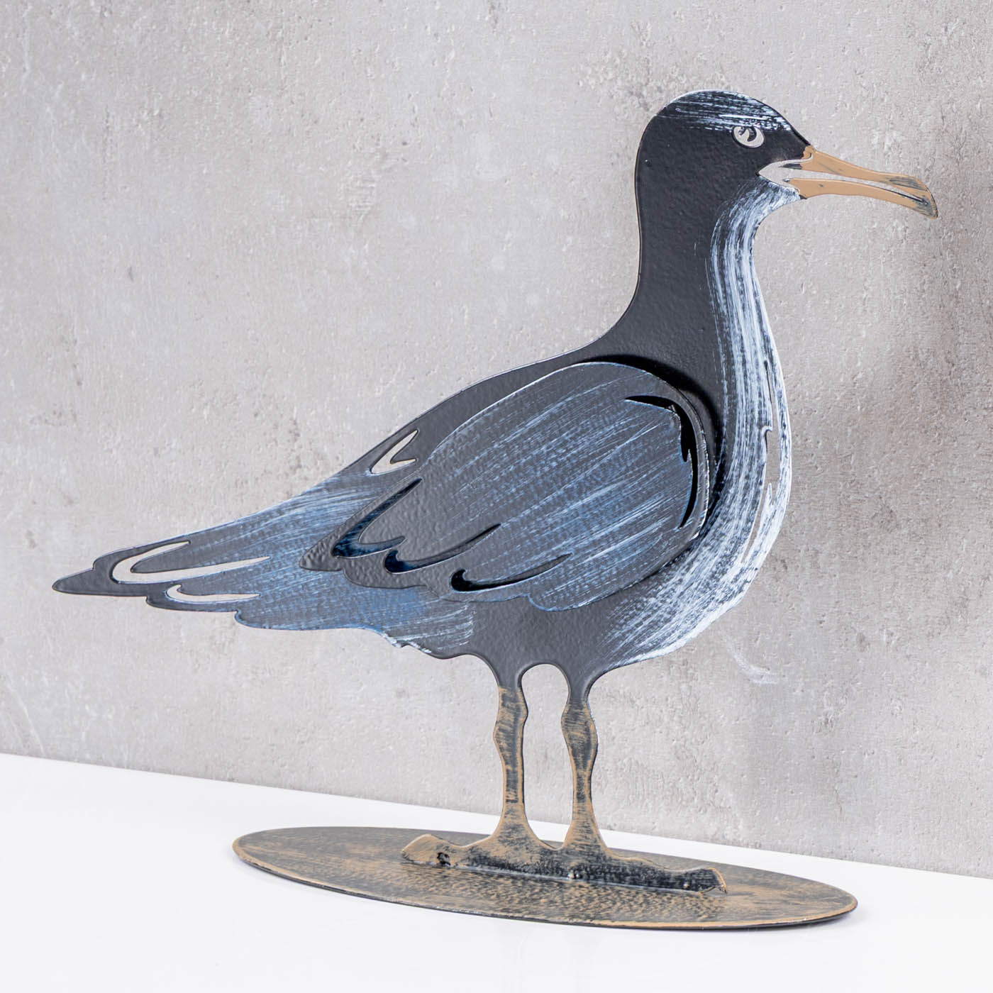 Deko Aufsteller Möwe 25x10cm Grau Blau Weiß Metall Tischdeko Maritim Dekofigur