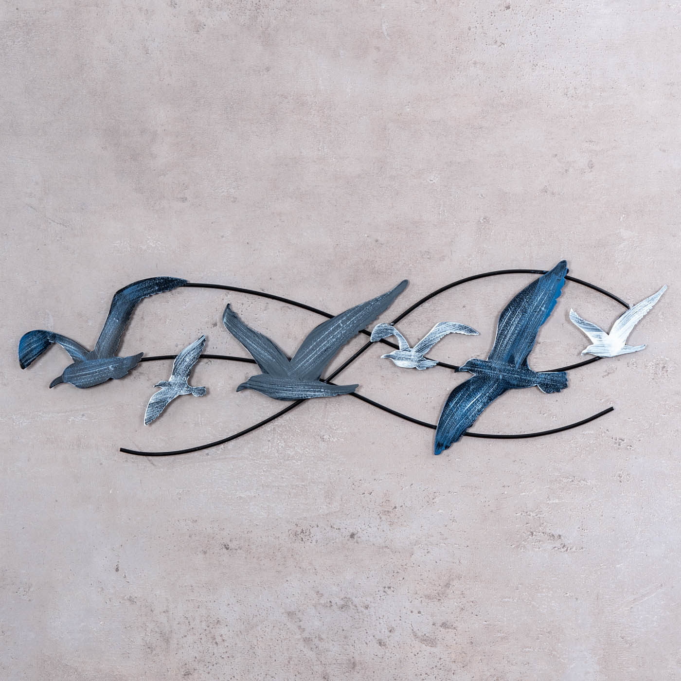 Wandbild Metall Möwen L60cm Blau Grau Creme Maritim Wanddeko Wandskulptur
