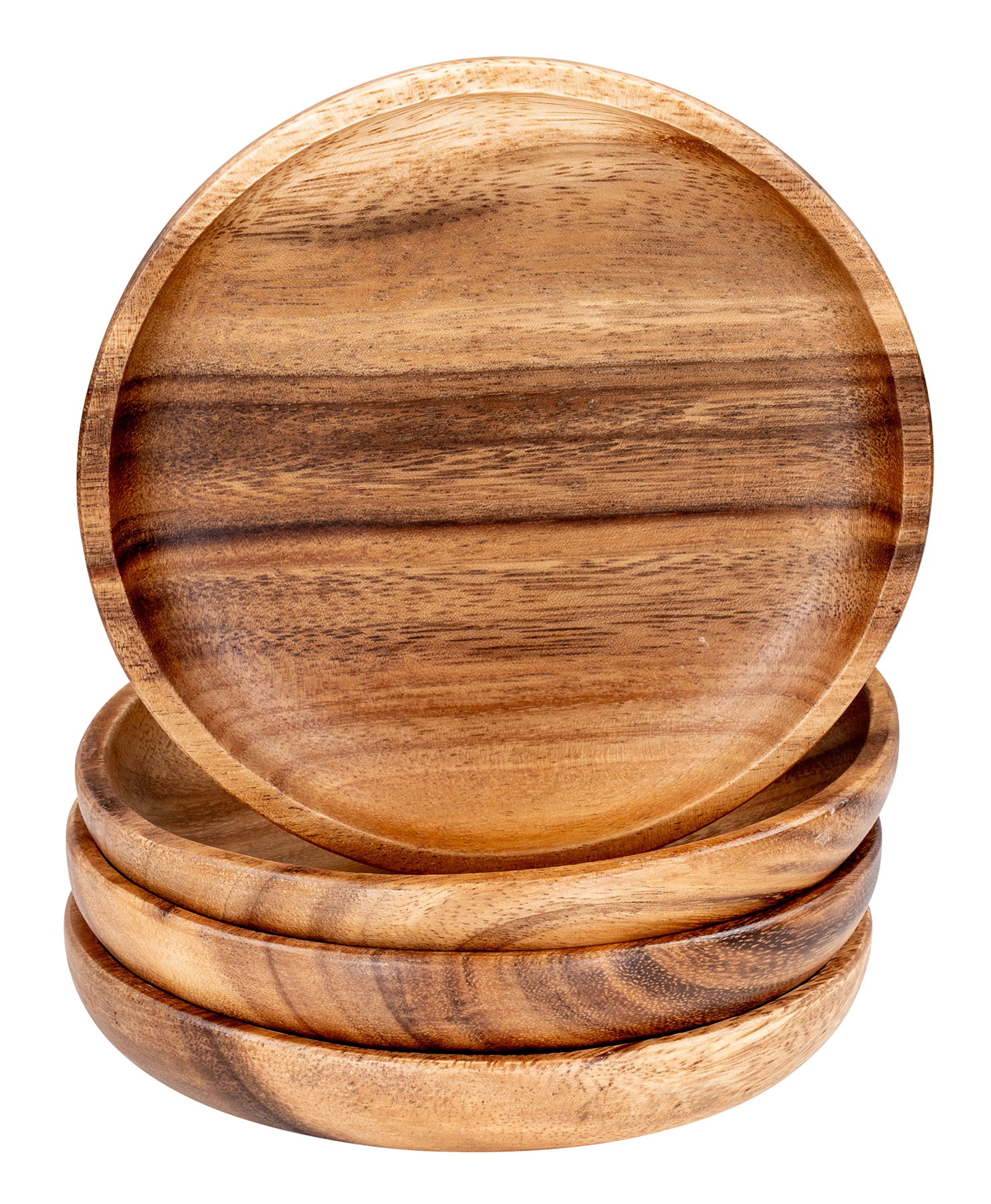 4er Set Runde Teller Akazie Ø15cm Holzteller Snackteller Dekoteller Deko Unikat