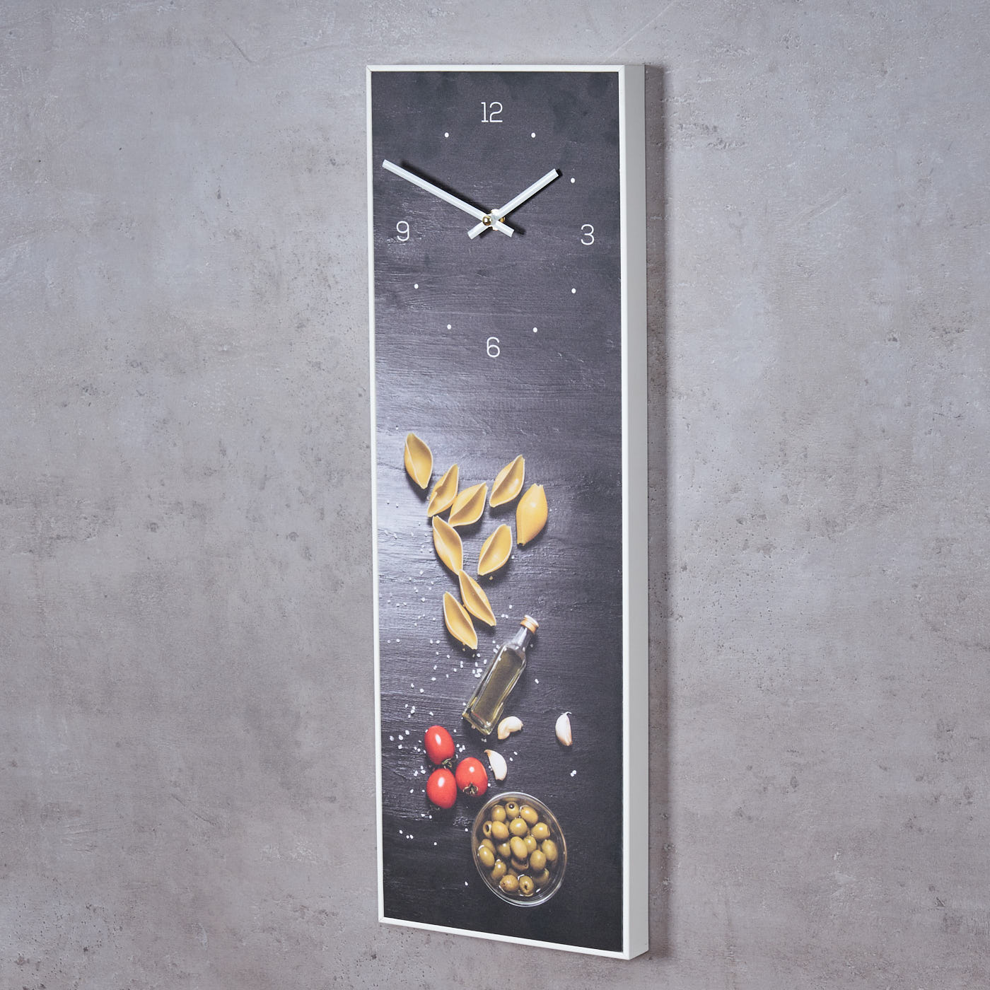 Wanduhr 20x60cm Uhr PVC Rahmen Weiß Pasta Nudeln Küche Italien Wanddeko Wandbild