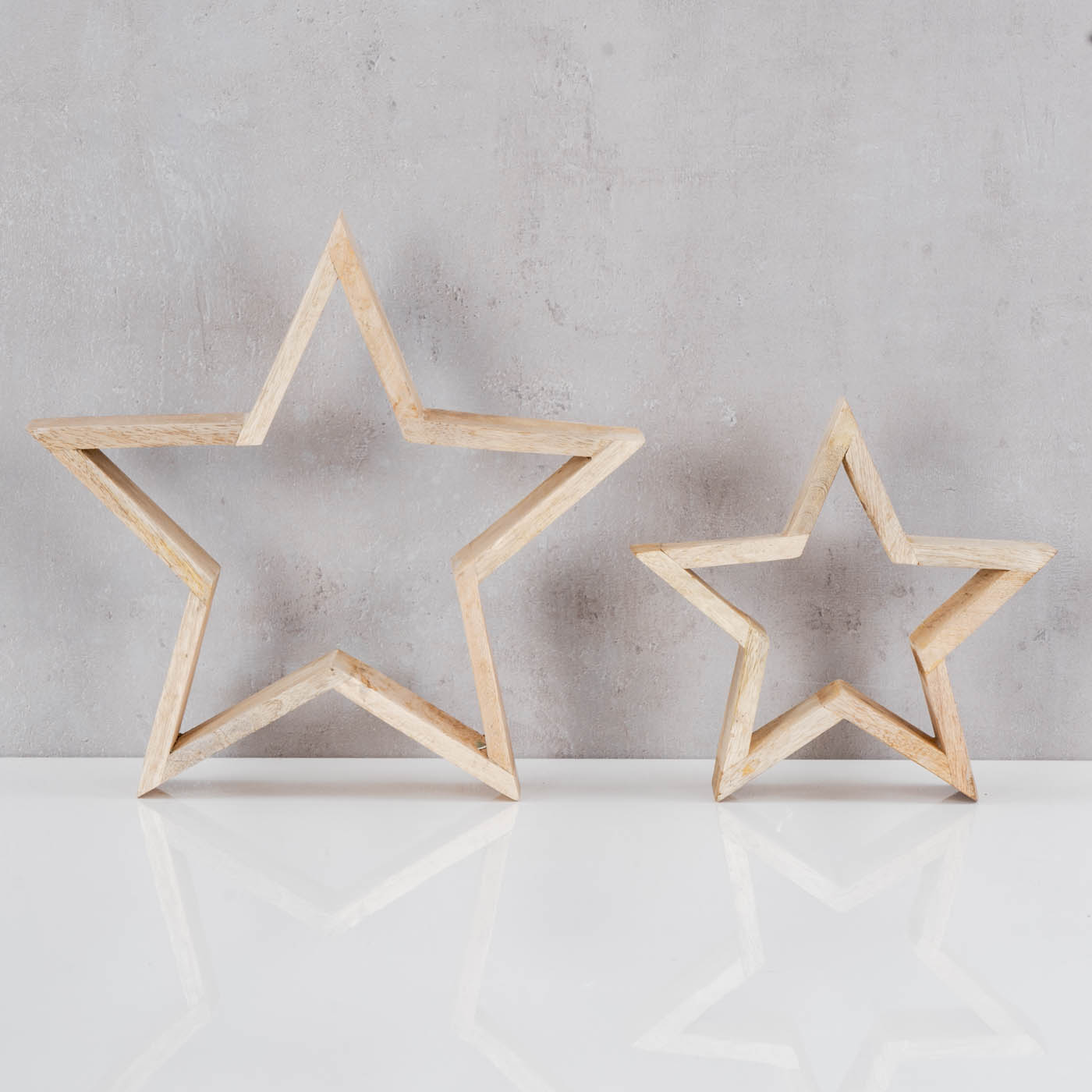 2er Set Holz-Sterne 20-30cm Mango Holz Natur Braun Weihnachtsdeko Tischdeko Deko