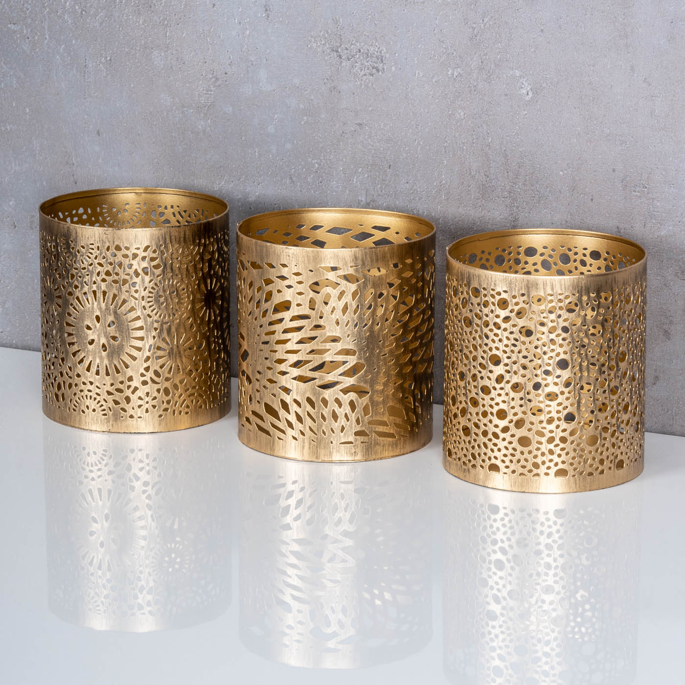 3er Set Windlicht H11cm Gold Metall Teelichthalter Kerze Deko Tischdeko Oriental