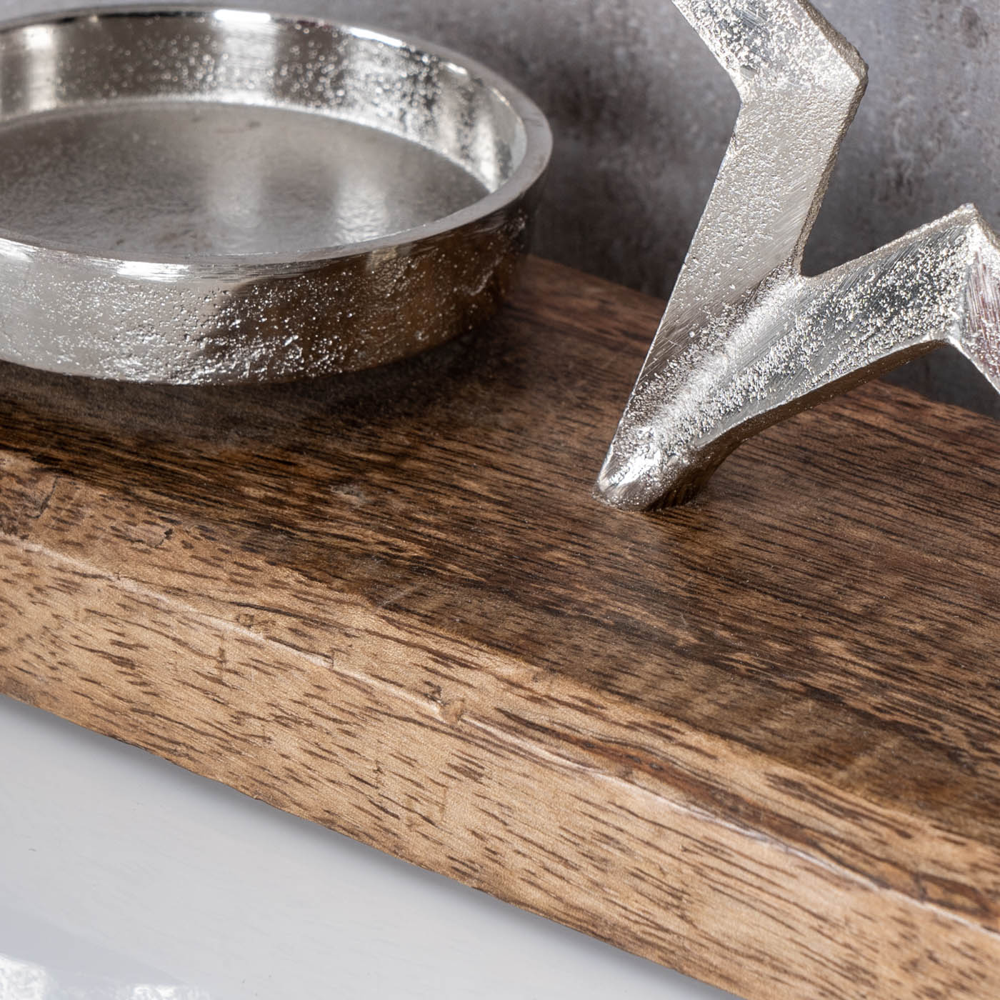 Metallstern Kerzenhalter 23x15cm Metall Mango Silber Stern Braun Tischdeko Holz