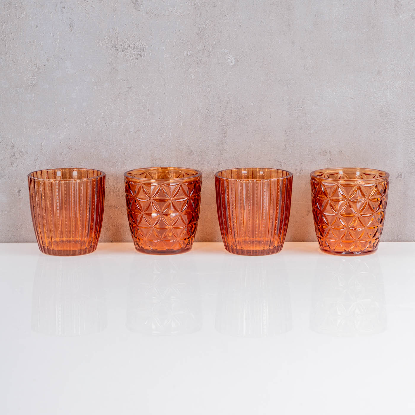4er Set Windlicht 7,5cm Glas Orange Braun Teelichthalter Tischdeko Kerzen Herbst
