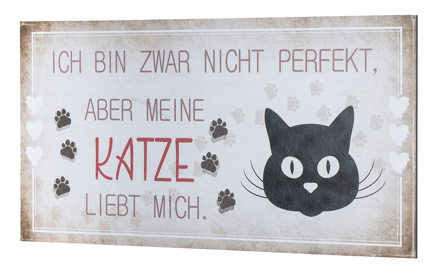 Wandbild 40x20cm Katze Spruch Deko Wandschild Katzenliebhaber Bild Wanddeko Deko