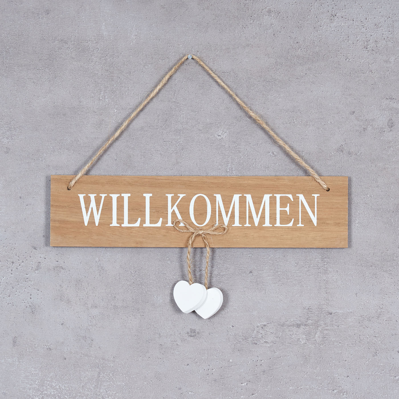 2er Set Tür-Schilder Türhänger Willkommen Holz Herz Kordel Wandobjekt