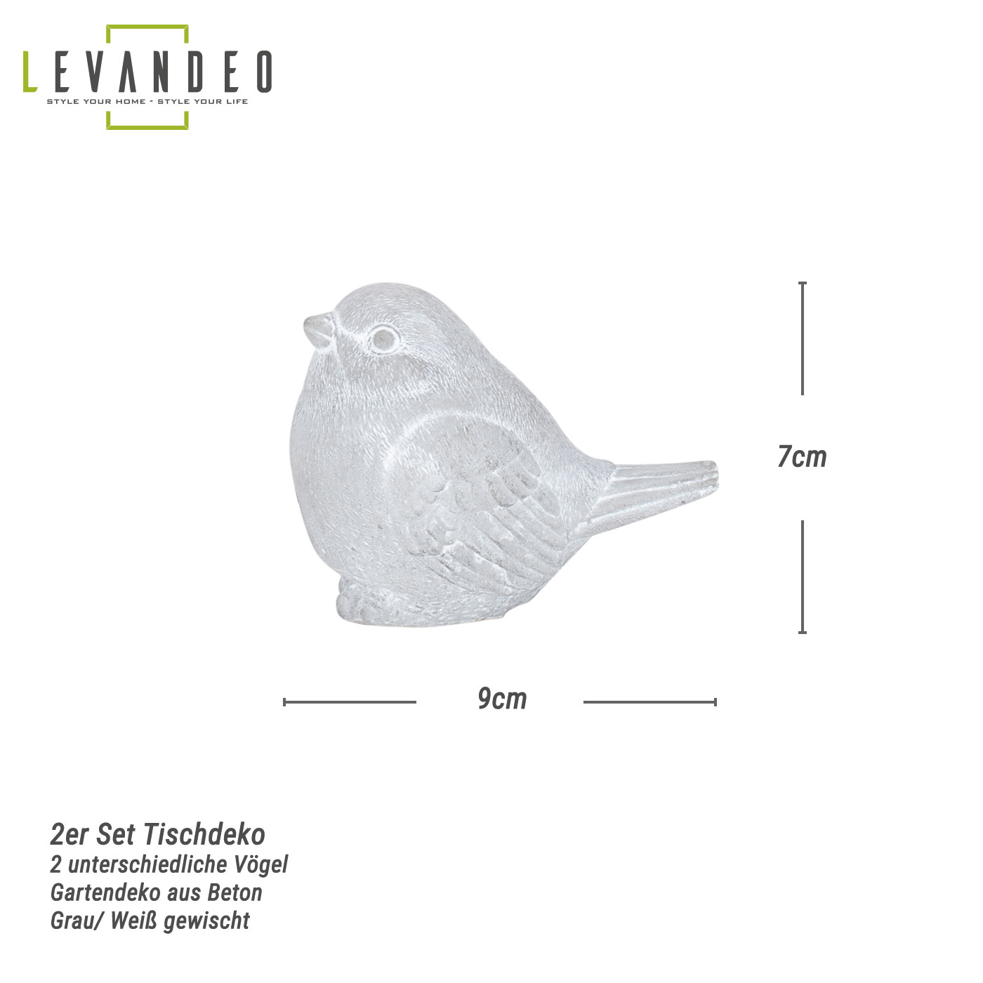 2er Set Dekofigur Vogel Beton Grau Weiß Gartenfigur Gartendeko Tischdeko Aufsteller