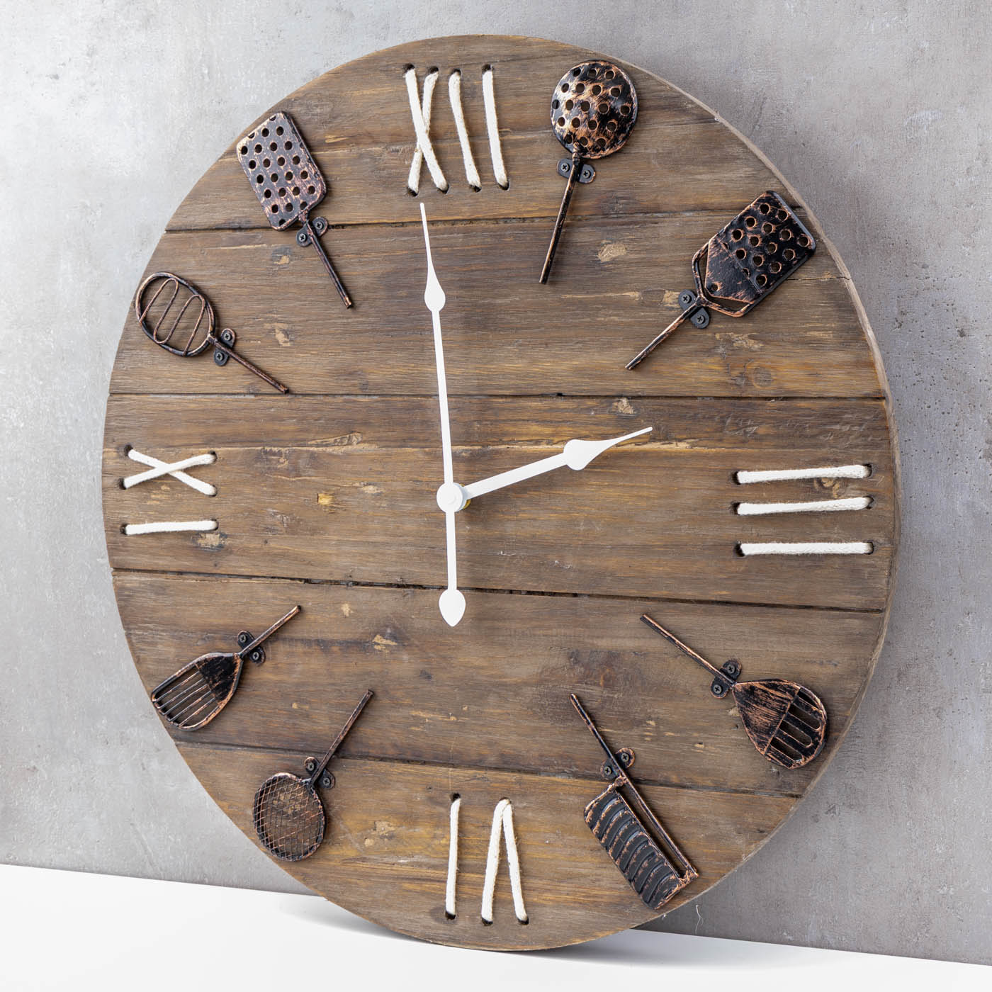 XXL Wanduhr Ø 50cm Holz Natur Braun Küchenuhr Rustikal Shabby Chic Vintage Uhr