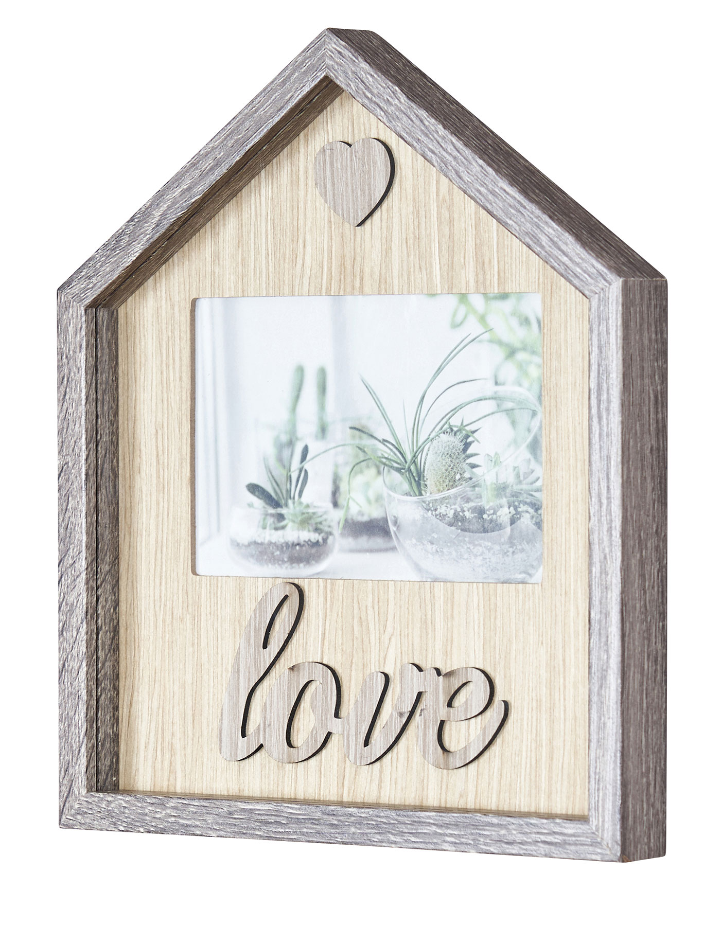 Bilderrahmen 22x26cm Haus MDF-Holz Braun Fotorahmen Bild 10x15cm Love Herz  Deko